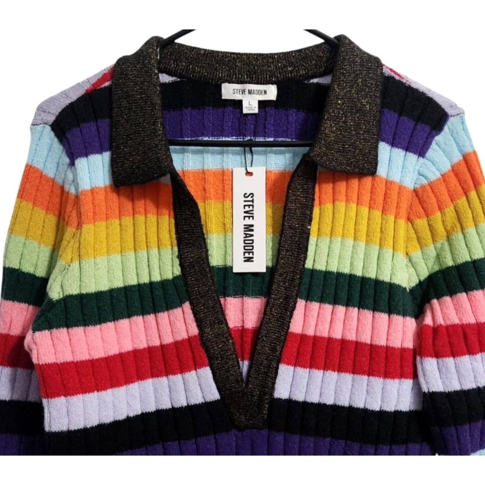 Steve Madden Steve Madden Womens L Sweater Dress Multicolor Knit Long Sleeve V-Neck Size L / US 10 / IT 46 - 3 Thumbnail