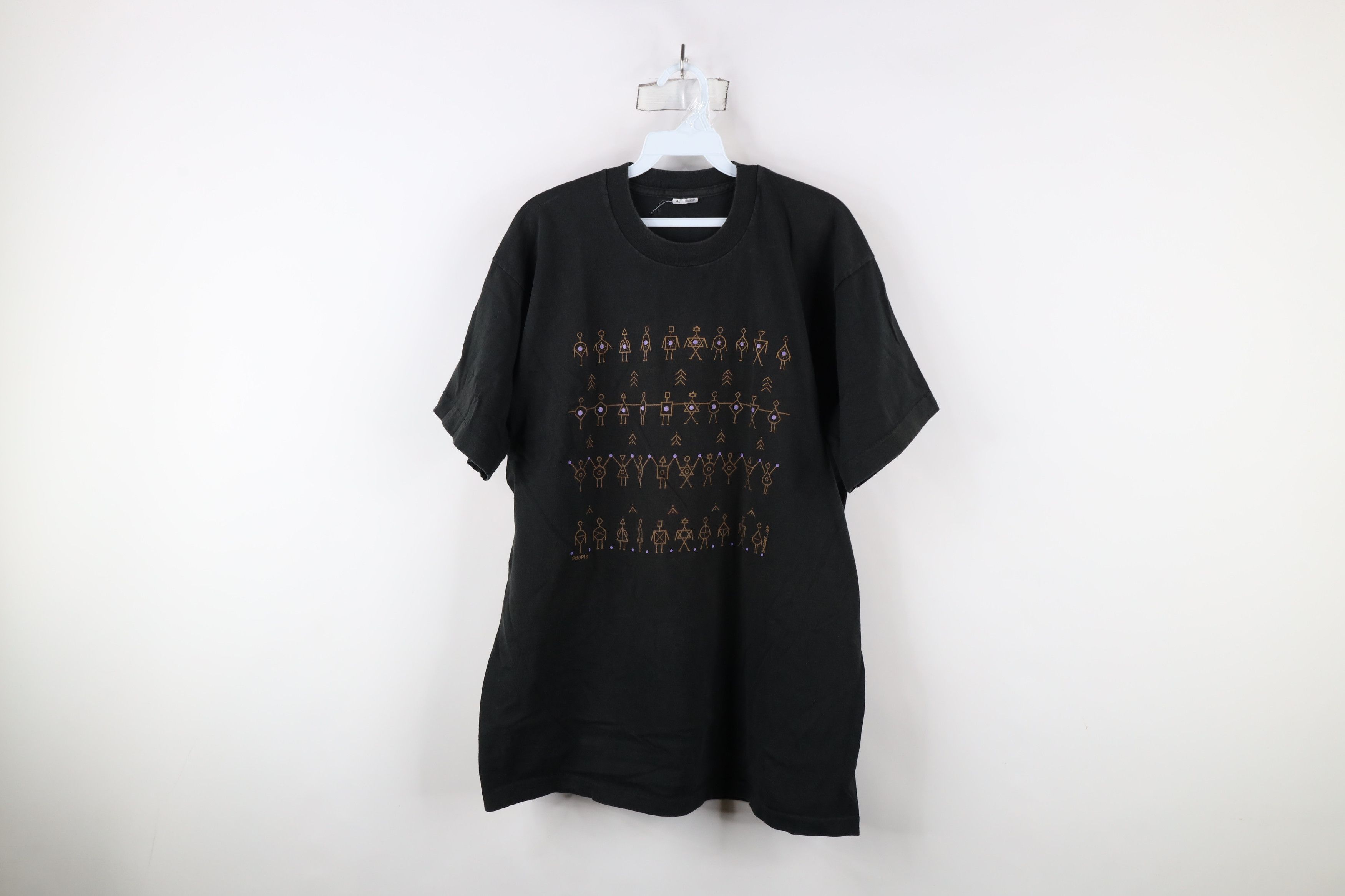 Vintage Vintage 90s Streetwear Anthropomorthic Cave Art T-Shirt USA Size US XL / EU 56 / 4 - 1 Thumbnail