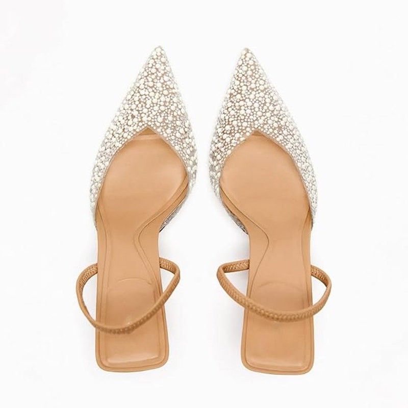 Other Yiya 7.5 Clear Silver White Studded Slingback Heels Size US 7.5 / IT 37.5 - 5 Thumbnail