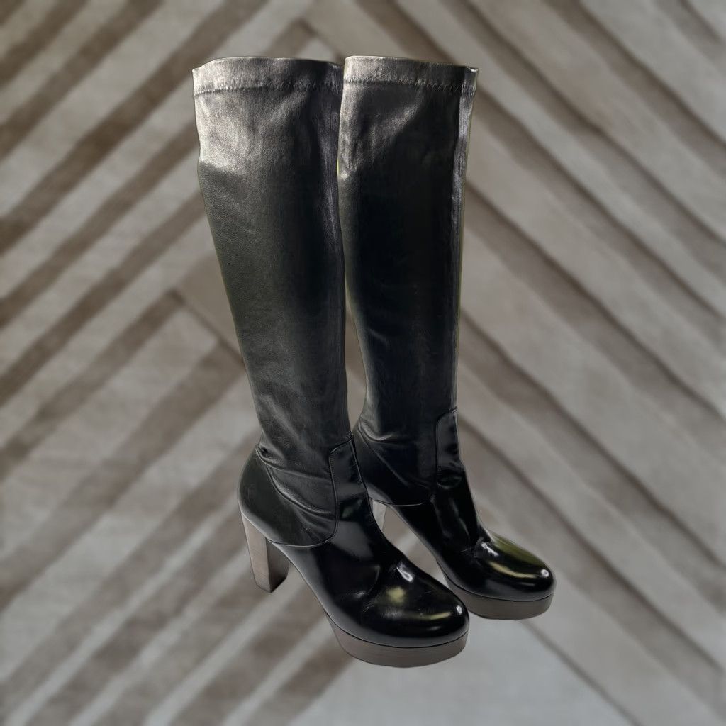 Vintage Robert Clergerie Paris Knee High Boots Black Leather Womens 10B France Size US 10 / IT 40 - 1 Thumbnail