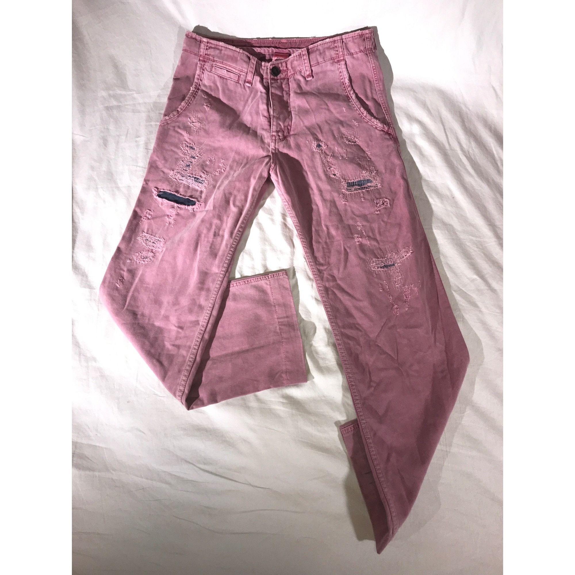 Designer True Religion Women's Pink/Blue Distressed Straight Leg Jean Size 32" / US 10 / IT 46 - 1 Thumbnail