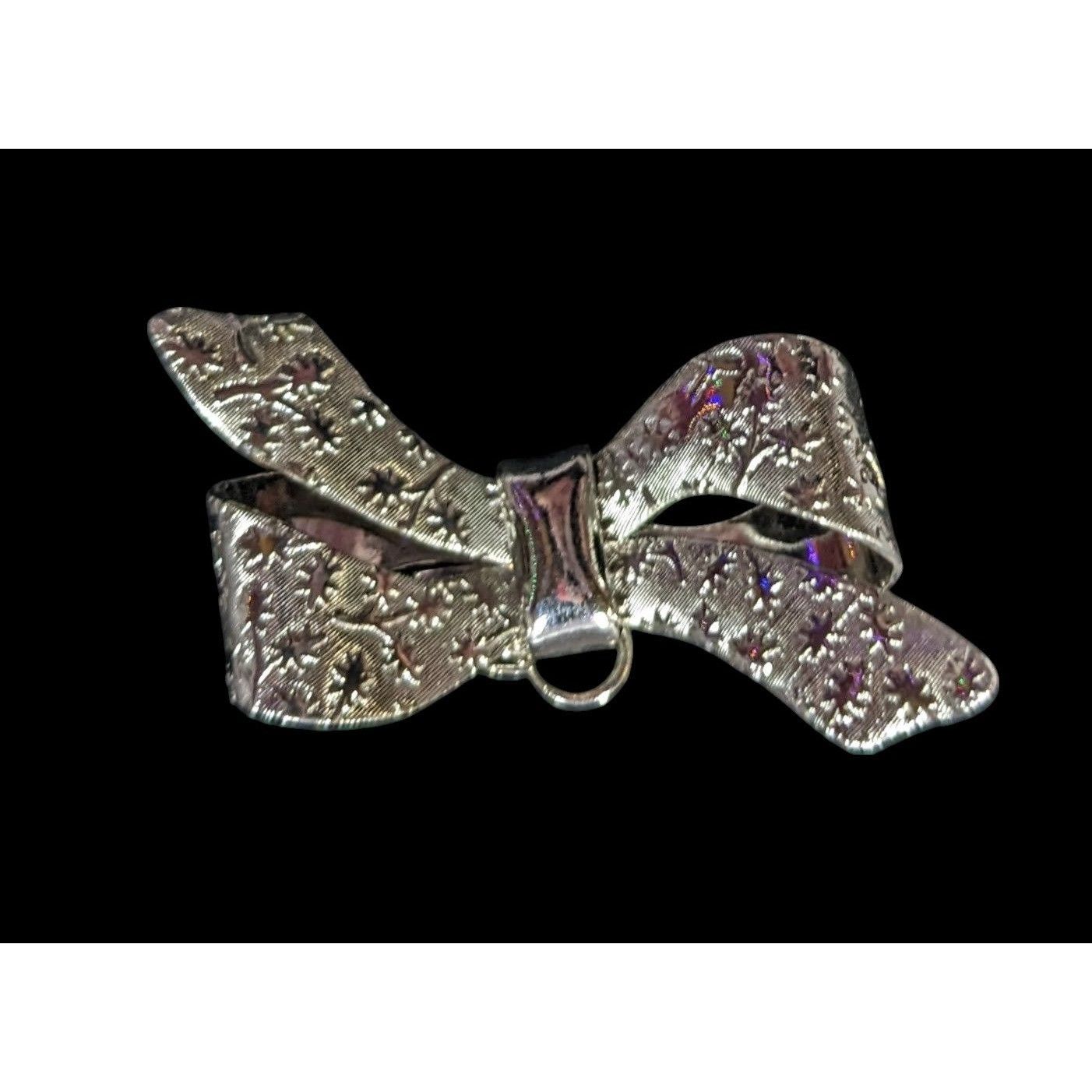 Other Coquette Floral Embossed Silver Tone Bow Brooch Size ONE SIZE - 1 Thumbnail