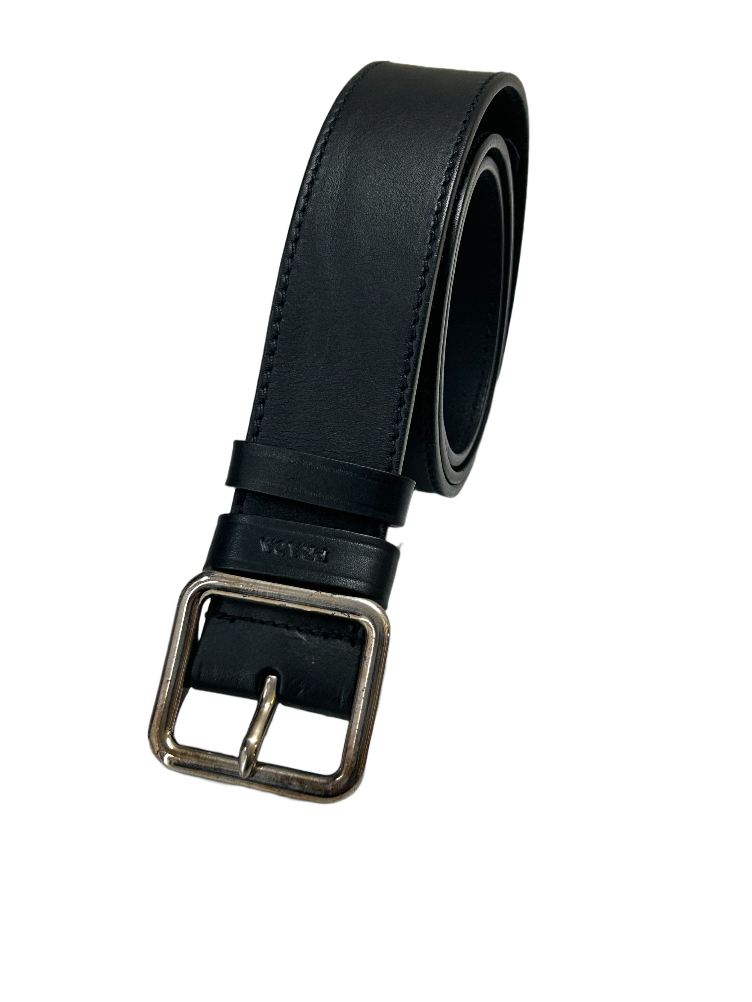 Prada Prada Black CalkskinLeatherBelt WithWith Square Notch Buckle Size 28 - 1 Thumbnail