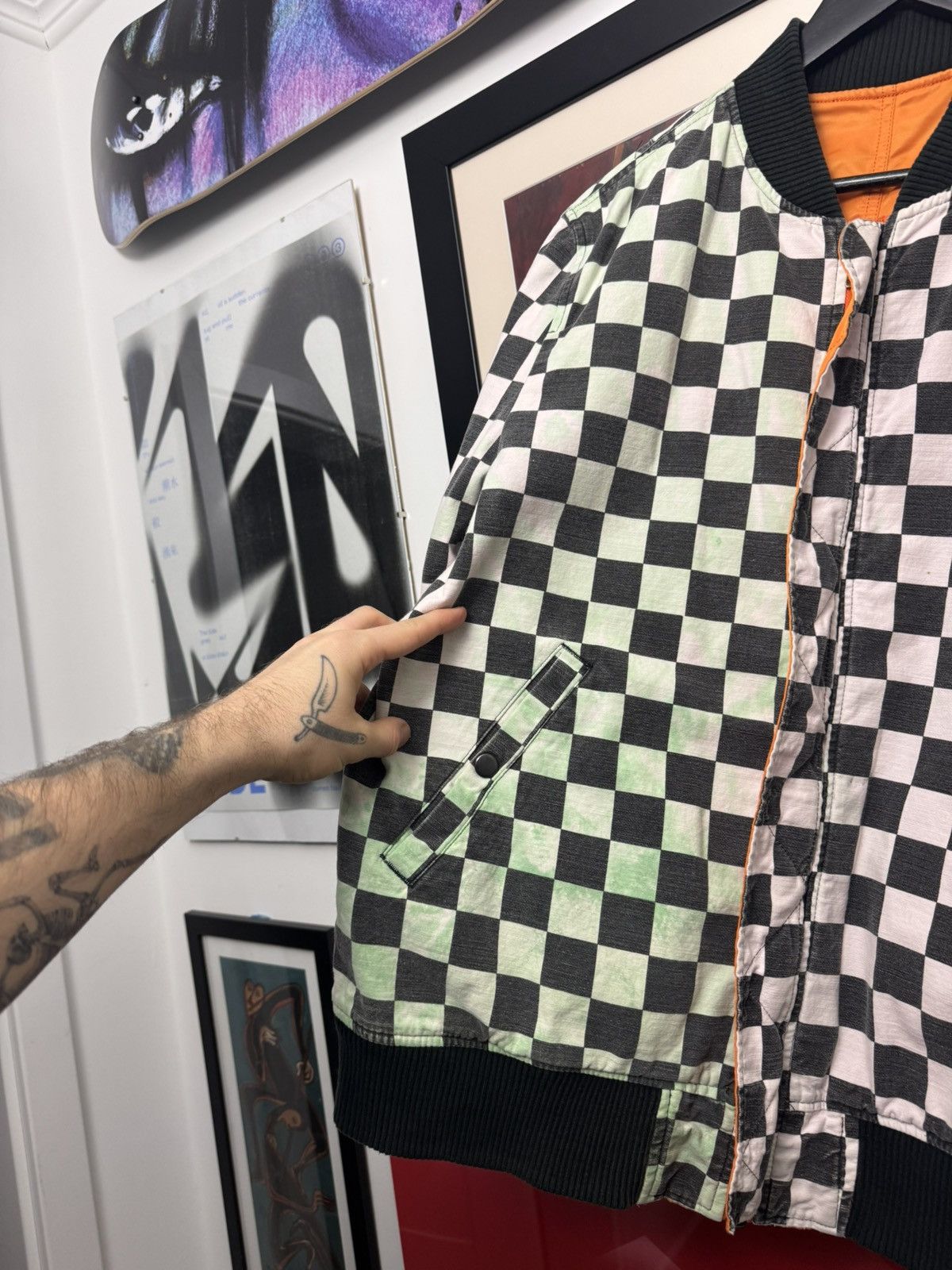 Supreme SS16 Supreme Reversible Checkered MA-1 Bomber Jacket Orange Size US L / EU 52-54 / 3 - 7 Thumbnail