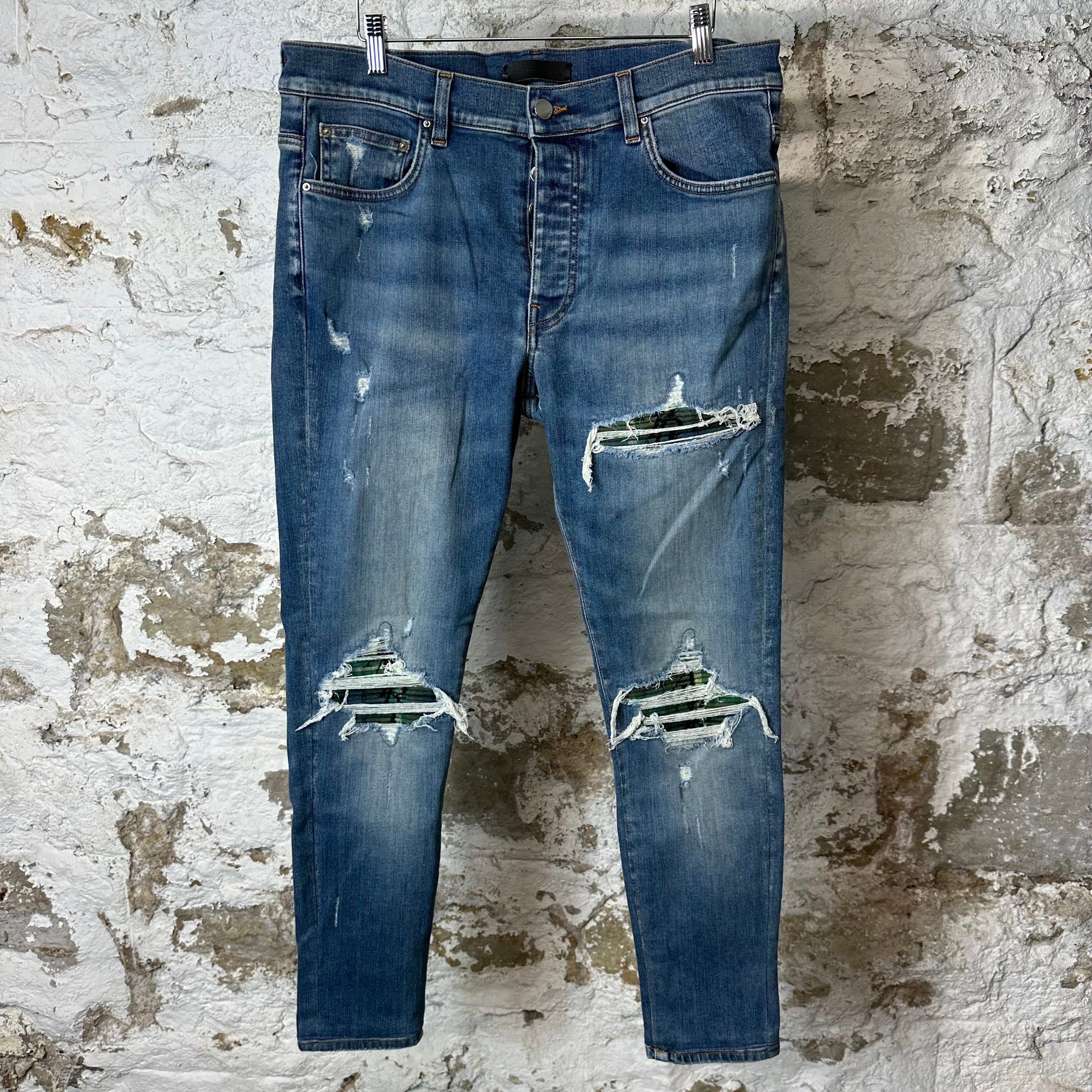 Amiri Amiri Mx1 Plaid Flannel Dark Blue Washed Denim Jeans Size 34 