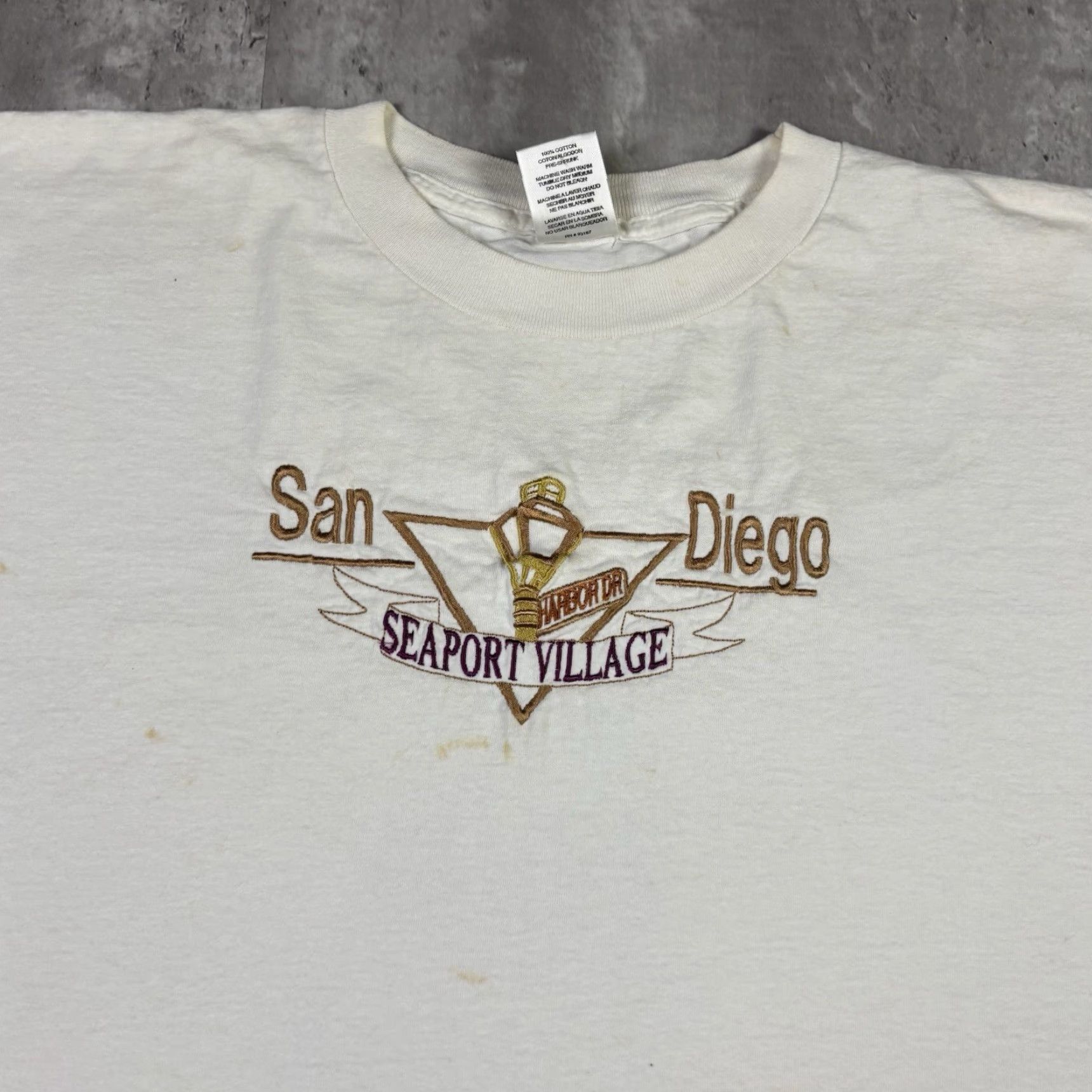 Vintage VINTAGE 90s San Diego Seaport Village T Shirt Embroidered Adult 2XL White Crew Neck Short Sleeve Mens Size US XXL / EU 58 / 5 - 6 Thumbnail
