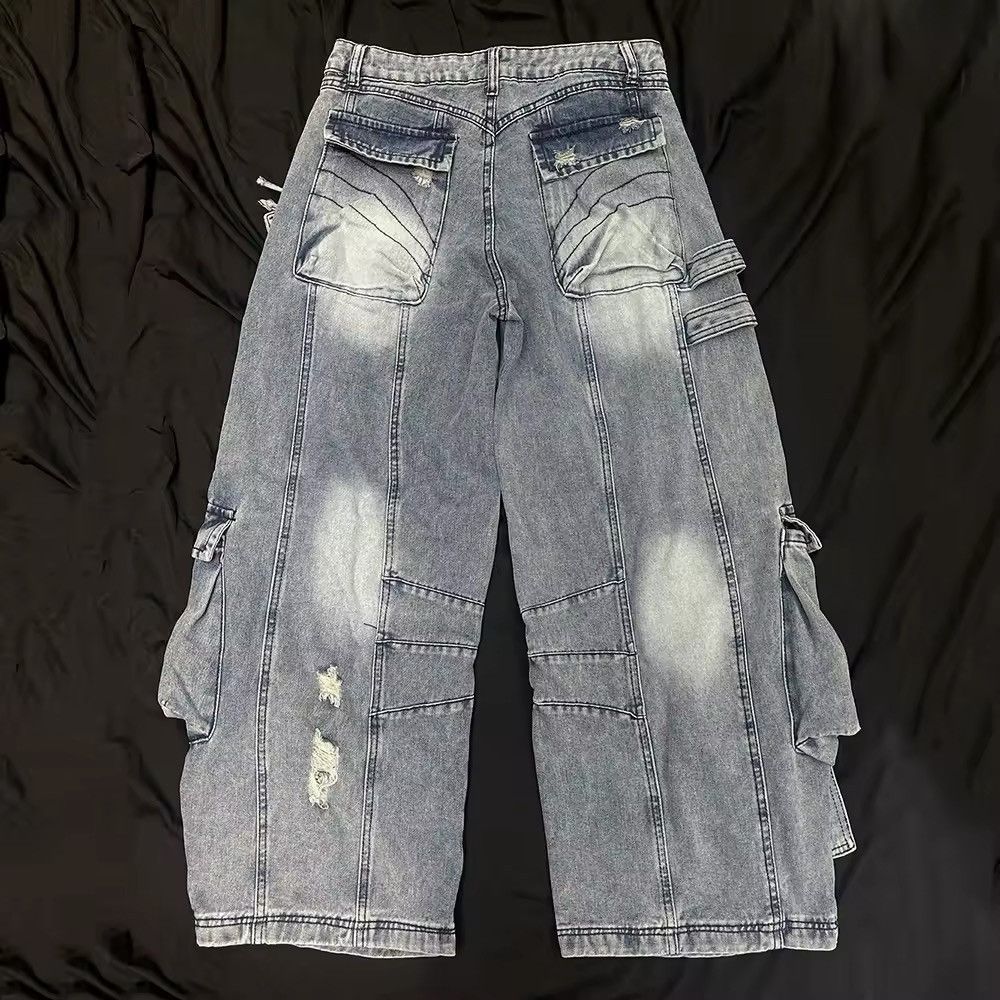 Washed Blue Ripped Cargo Jean