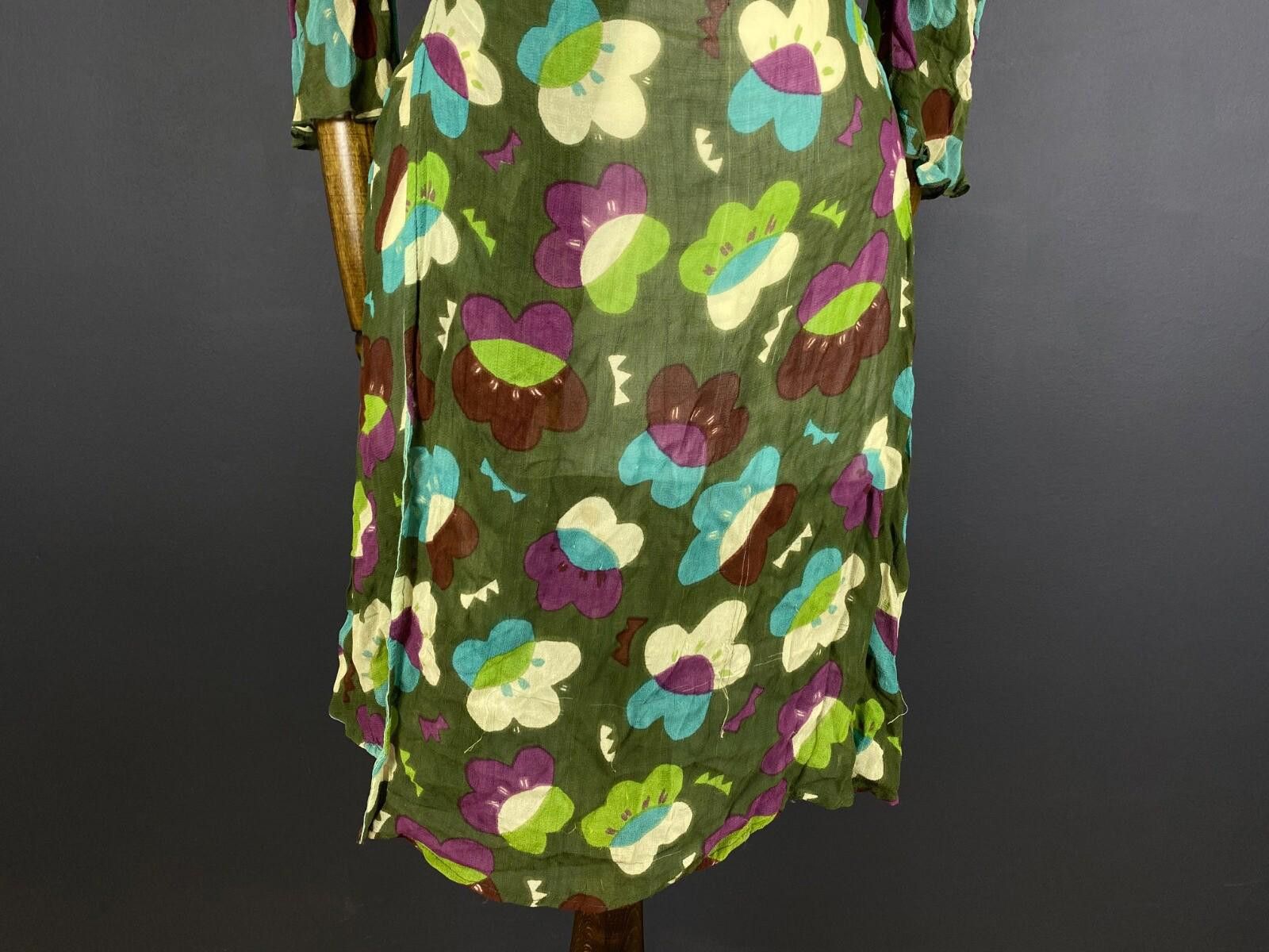 Designer Gudrun Sjoden Green Floral Wrap Belted 3/4 Dress Size M Size M / US 6-8 / IT 42-44 - 4 Thumbnail