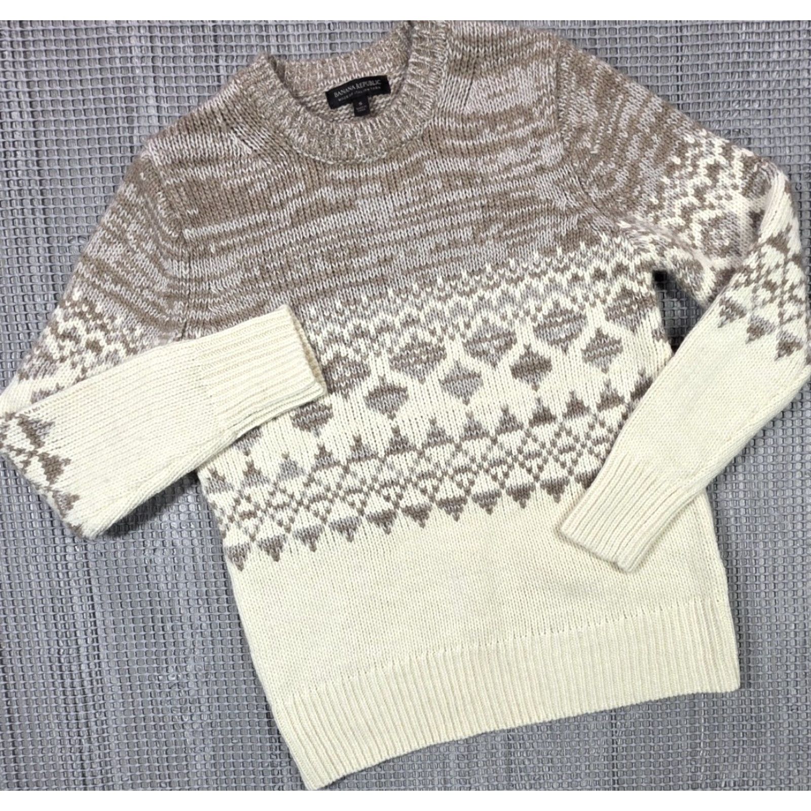 Banana Republic Banana Republic Sweater Womens S Ivory Fair Isle Alpaca Wool Blend Crewneck Classic Luxe Warm Womens Size S / US 4 / IT 40 - 2 Thumbnail
