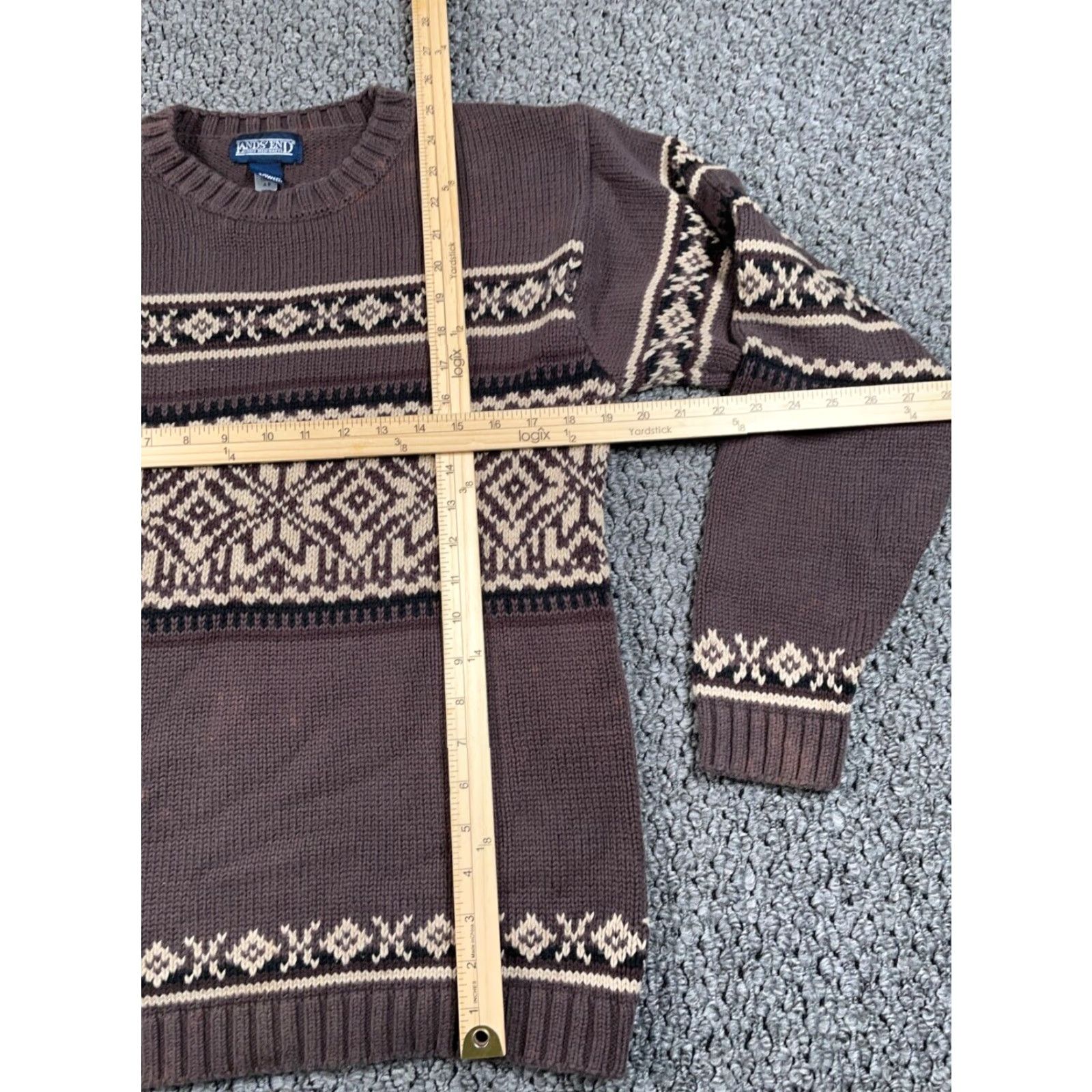 Lands' End Lands' End Sweater Women XL Brown Geometric Snowflake Pattern Cotton Chunky Knit Crew Neck Pullover 90s Retro Ski Womens Size XL / US 12-14 / IT 48-50 - 7 Thumbnail