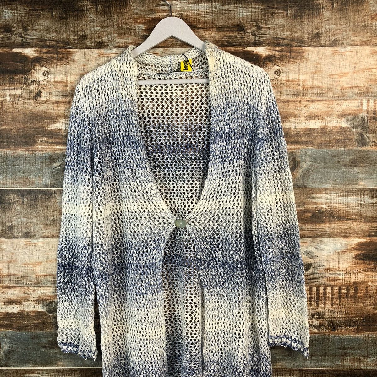Japanese Brand Cinzia Caldi crochet meshnet Stripe Cardigan Knitwear #A2209 Size US XL / EU 56 / 4 - 2 Thumbnail