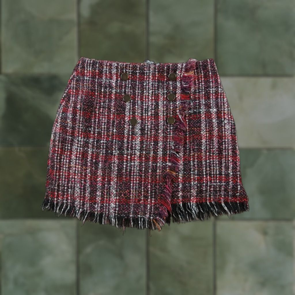 Bershka Bershka Skirt Womens Medium Red Black Straight Short Buttons Office Asymmetrical Size 32" / US 10 / IT 46 - 1 Thumbnail