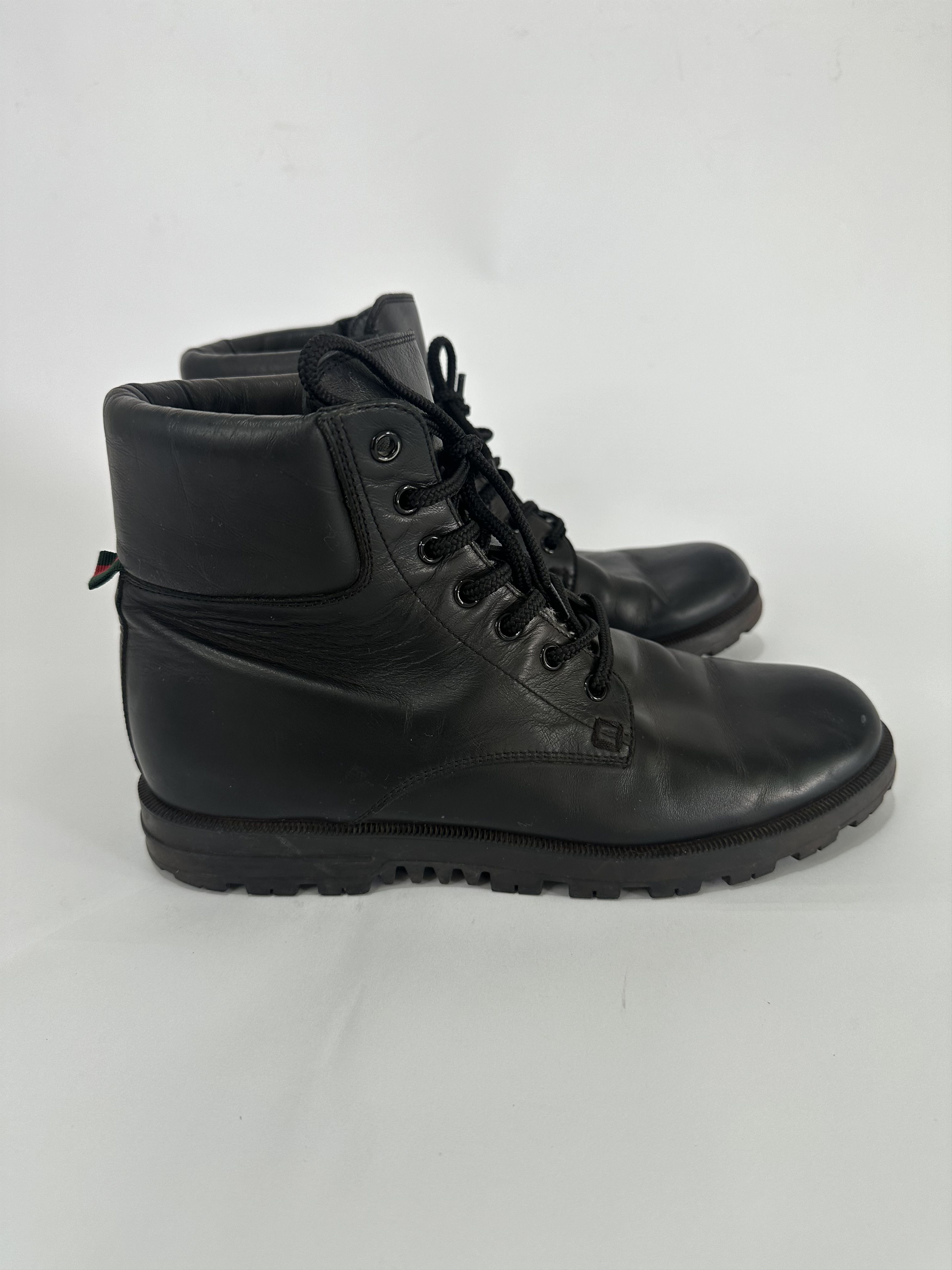 GUCCI Web Accent Leather Combat Boots Size: 6 UK US9 IT39
