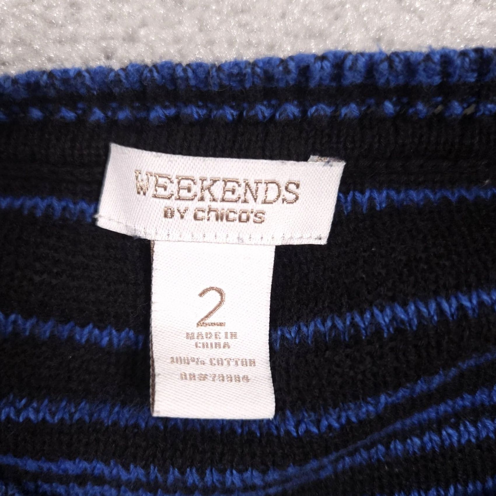 Vintage Weekends by Chico's Sweater Womens 2 Black 100% Cotton Striped Knit Pullover Shirt Pullover Crew Neck 3/4 Sleeve Casual Fall Womens Size XS / US 0-2 / IT 36-38 - 4 Thumbnail