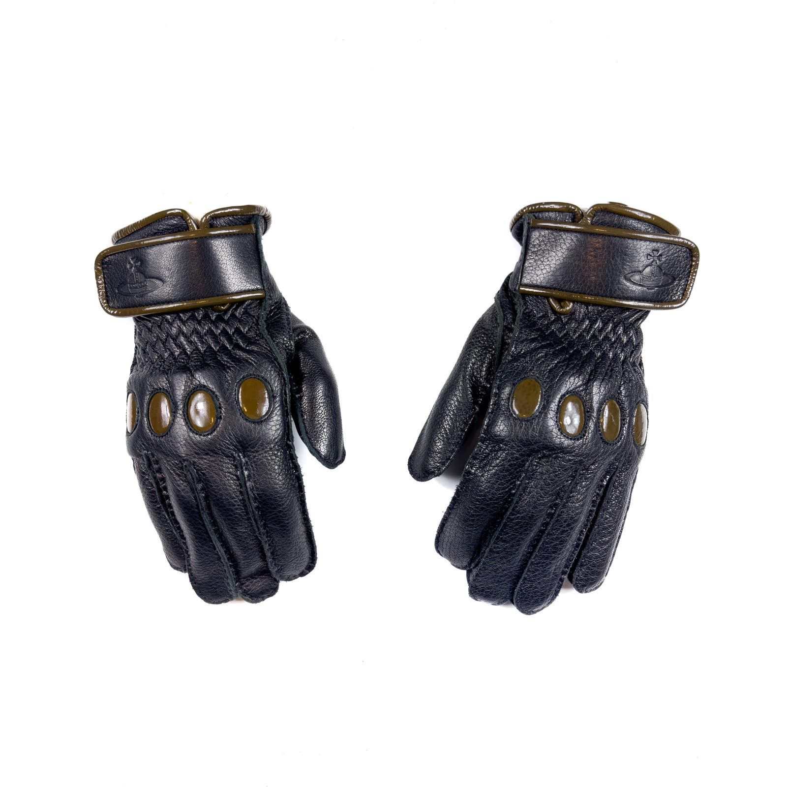 image of Vivienne Westwood Leather Biker Gloves in Black, Men's