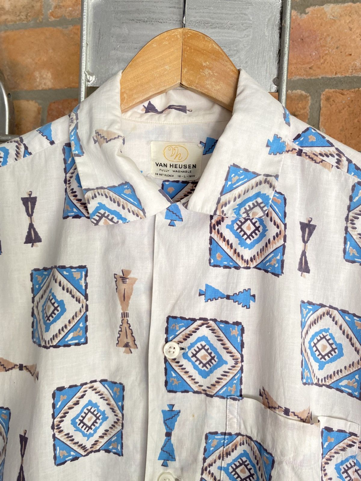 Van Heusen VAN HEUSEN White Vintage Geometric Shirt Size US L / EU 52-54 / 3 - 3 Thumbnail