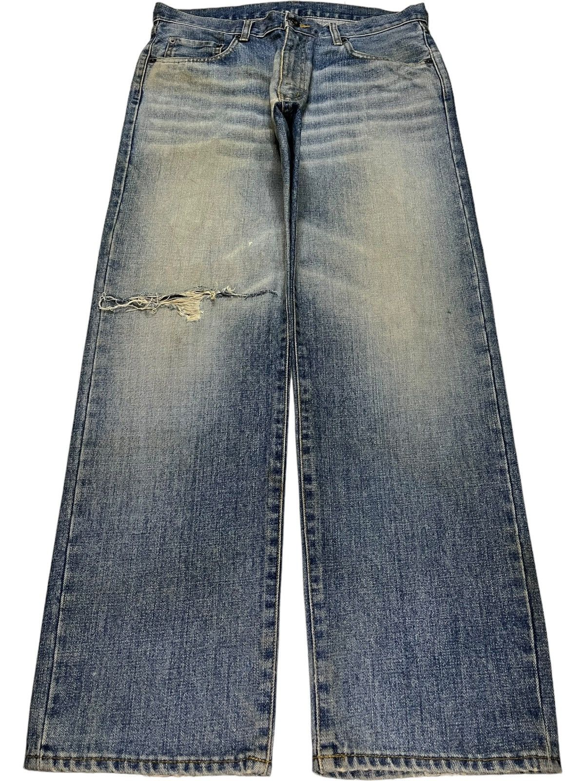 Japanese Brand × Uniqlo Vintage Japanese Uniqlo Mud Wash Distressed Baggy jeans Size US 34 / EU 50 - 1 Thumbnail