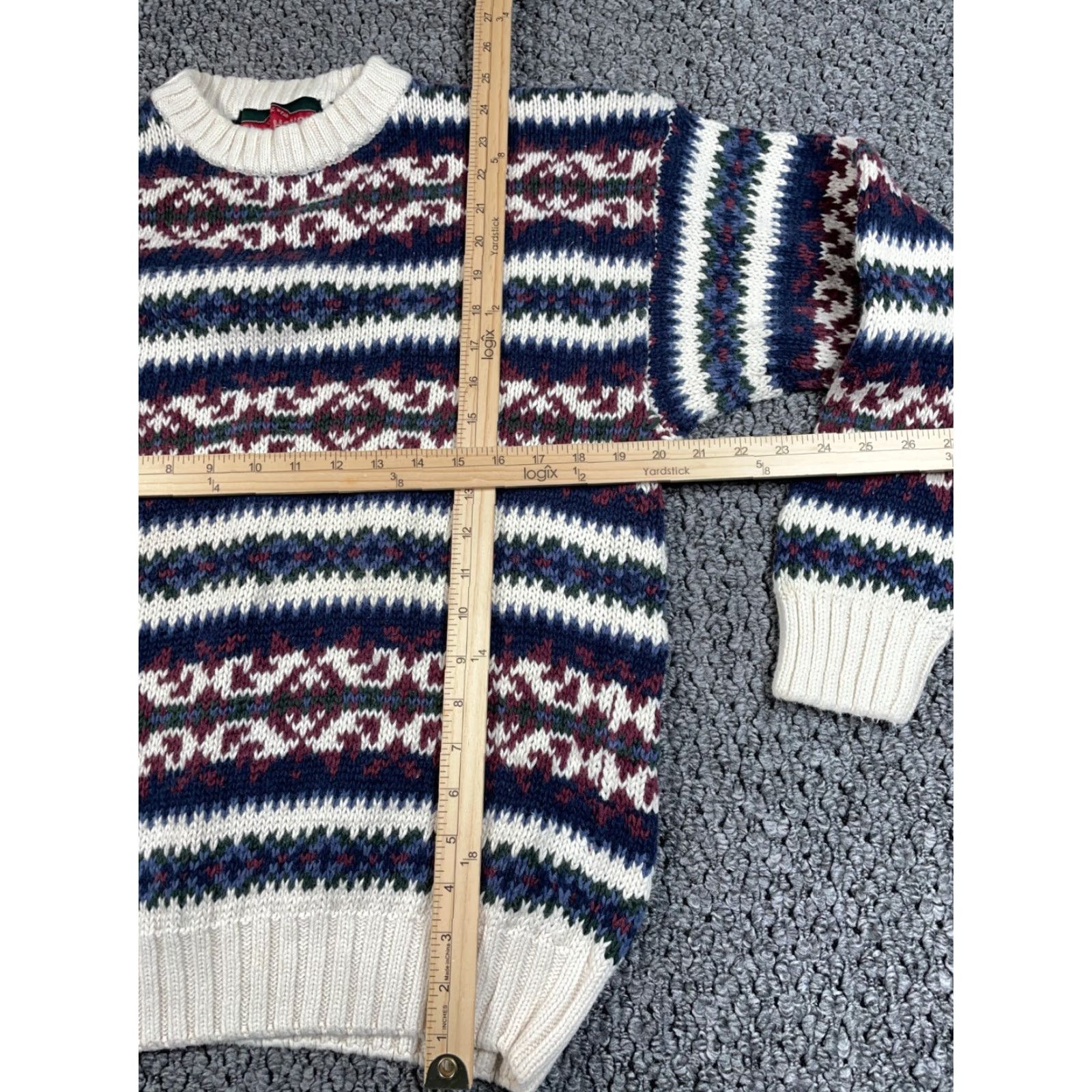 Vintage VINTAGE 90s Chunky Knit Geometric Pattern Sweater Adult Medium Beige Heavyweight Casual Mens Size US M / EU 48-50 / 2 - 5 Thumbnail