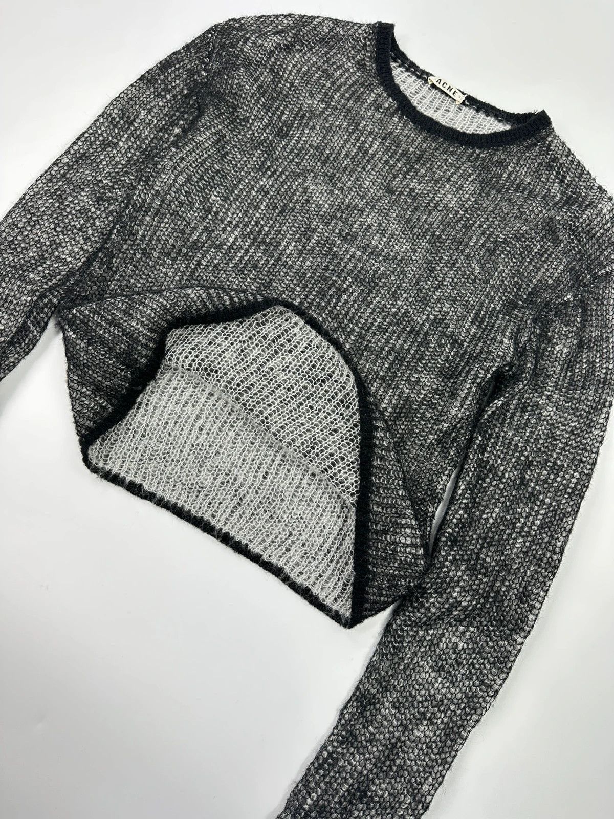 Acne Studios Acne Studio 00’s Black & White Mesh Cashmere & Wool Sweater Size S / US 4 / IT 40 - 3 Thumbnail