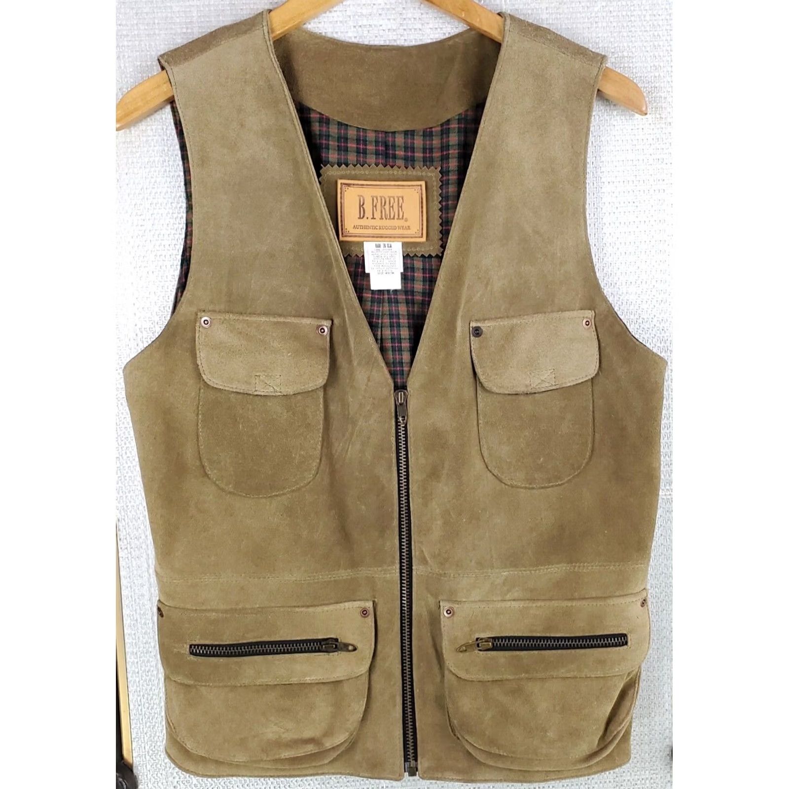 Arrow VINTAGE B. Free Men's Vest Suede Leather Utility Hunting Full Zip USA Made Brown XS/MD? Size US M / EU 48-50 / 2 - 2 Thumbnail