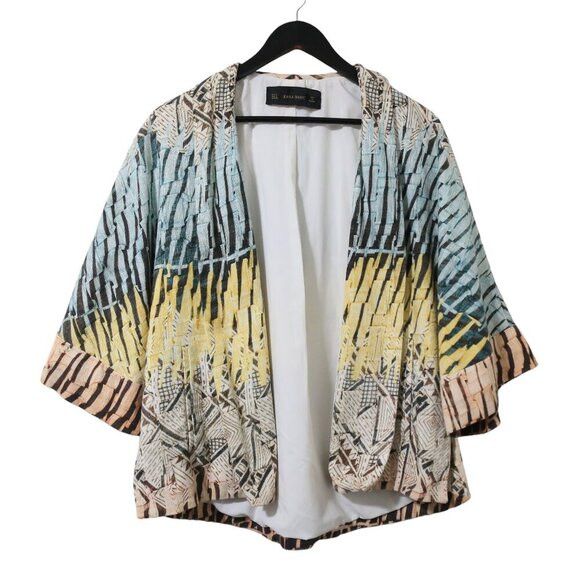 Zara Zara Basic Open-Front Cotton Printed Kimono-Style Jacket Size S / US 4 / IT 40 - 1 Thumbnail