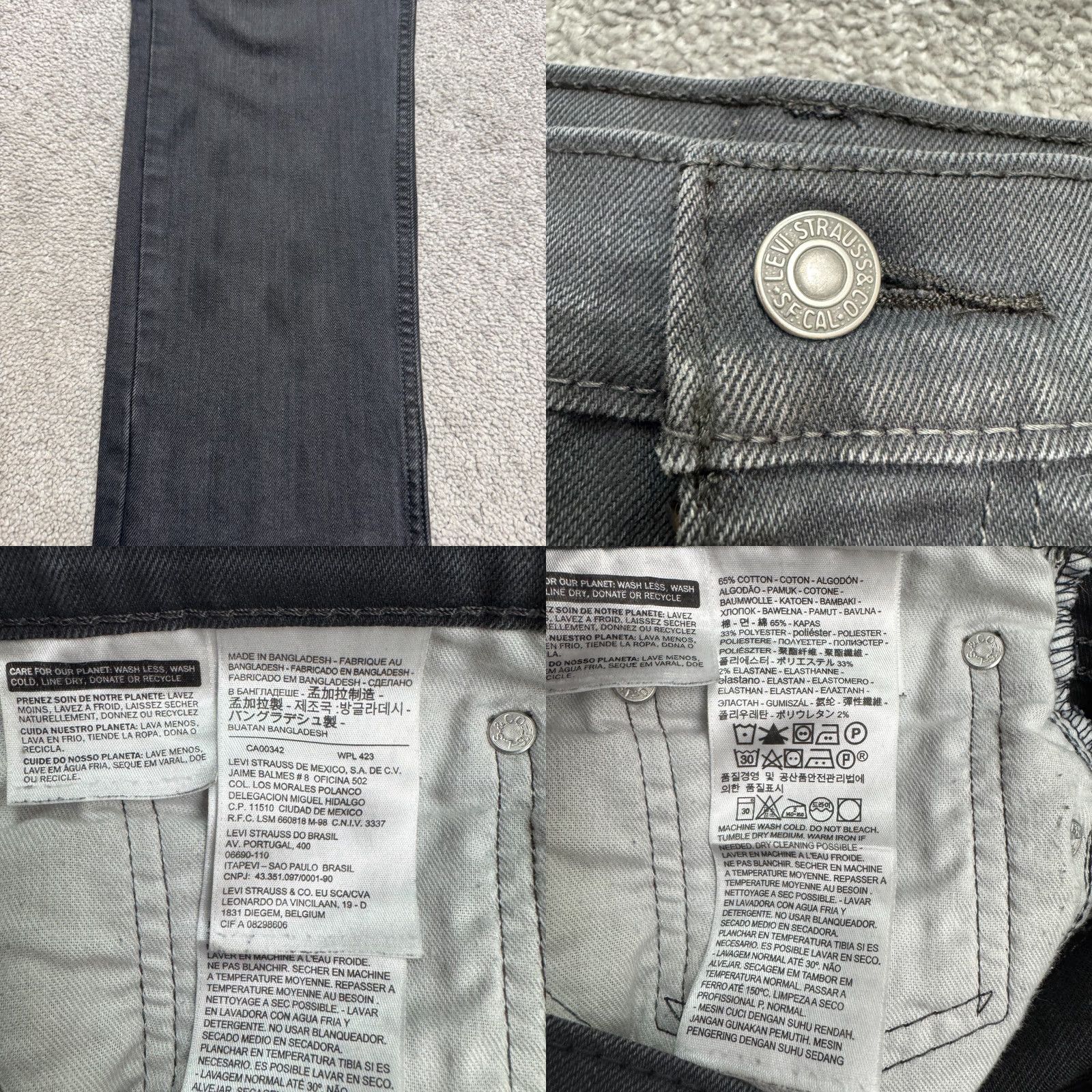 Levi's Levi's 511 Slim Fit Jeans Mens 32x30 Dark Gray Denim 5-Pocket Straight Casual Size US 32 / EU 48 - 8 Thumbnail