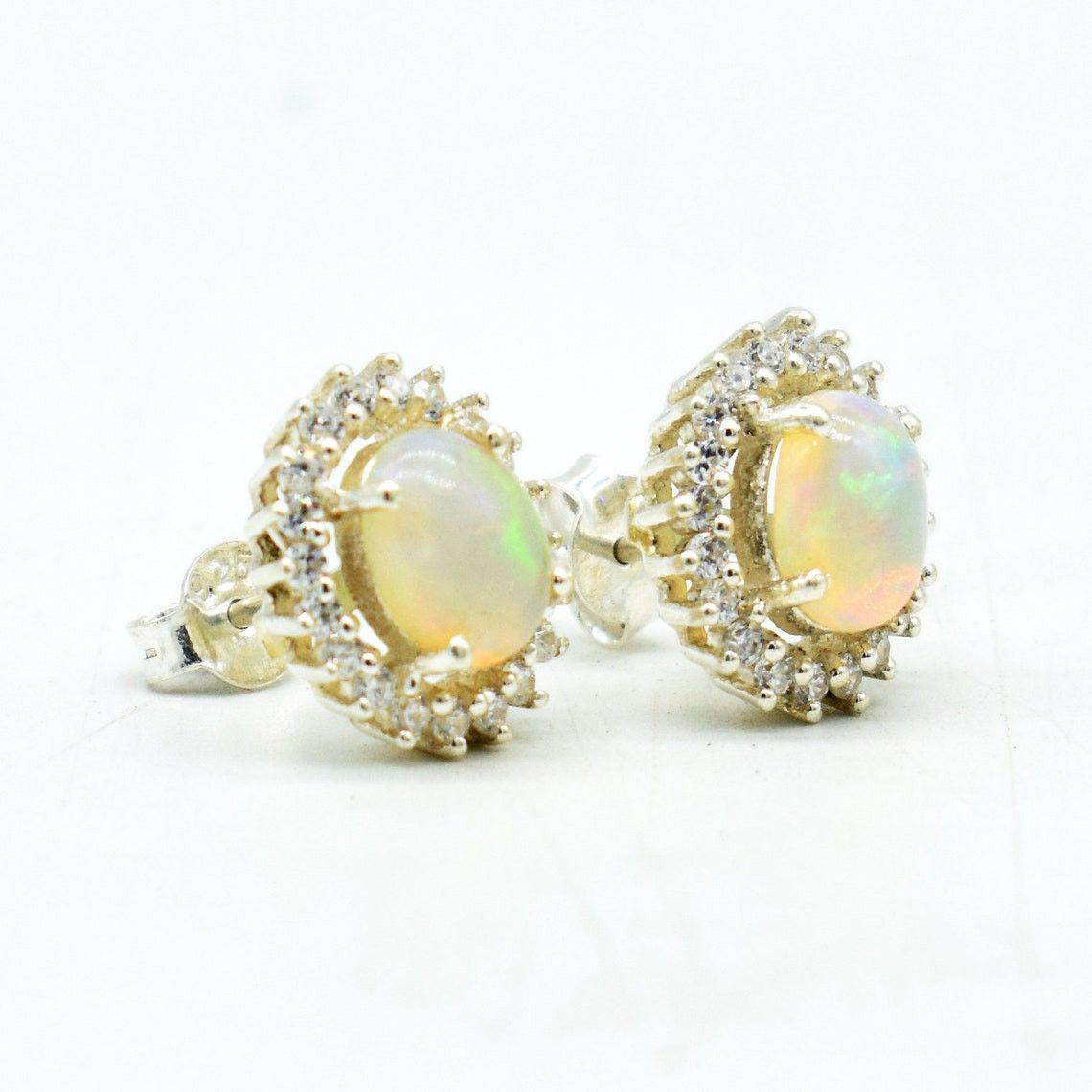 Other Natural Ethiopian Opal silver Earring, Opal Stud Earring Size ONE SIZE - 2 Thumbnail