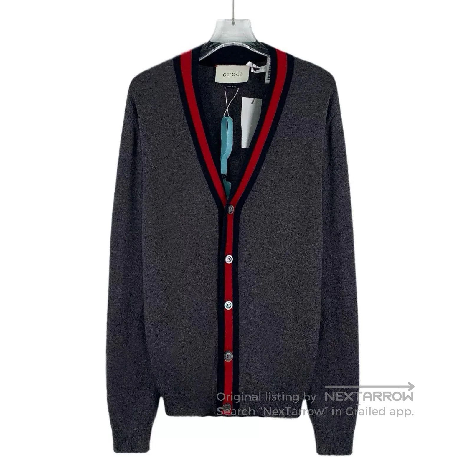 Gucci Gucci Gray Stripe Wool Knit Cardigan. Size US L / EU 52-54 / 3 - 1 Thumbnail
