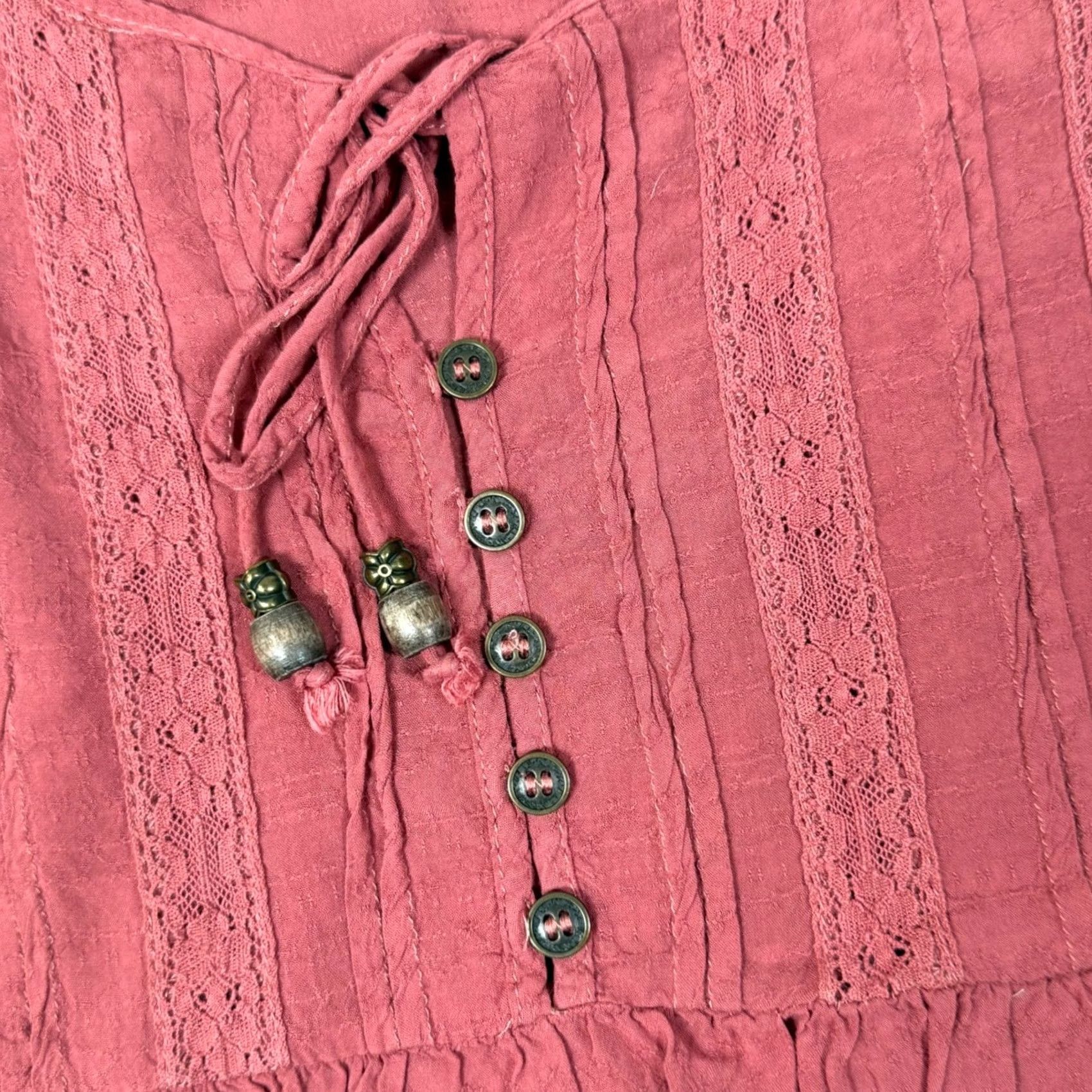 Vintage VINTAGE? No. Jolt Blouse Tunic Bohemian Tie Neck Embroidered Lace 3/4 Sleeve Coral Salmon Women M Adults? Size M / US 6-8 / IT 42-44 - 4 Thumbnail