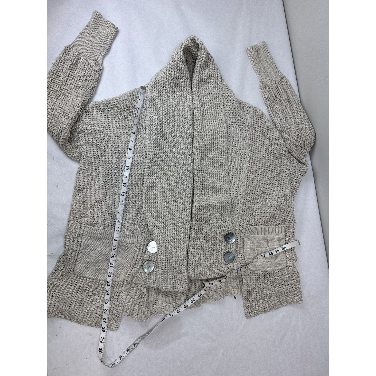 Other Oversized Cardigan Sweater Beige Waffle-Knit Shell Medium Size M / US 6-8 / IT 42-44 - 5 Thumbnail