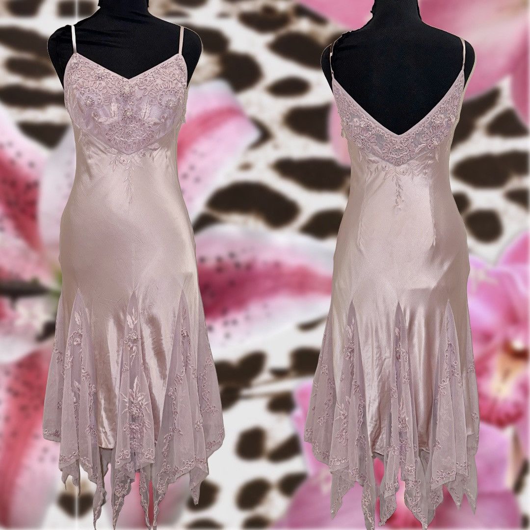 Other Authentic 2000s Sue Wong Embroidered Pink Silk Slip Dress Size XS / US 0-2 / IT 36-38 - 3 Thumbnail