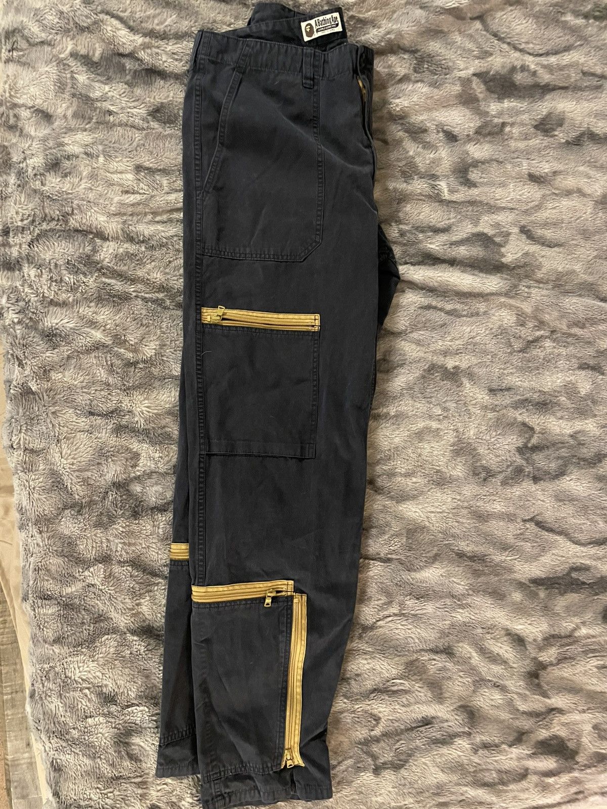 Bape Navy Blue Bape Cargo Pants with Yellow Zippers Size US 34 / EU 50 - 4 Thumbnail