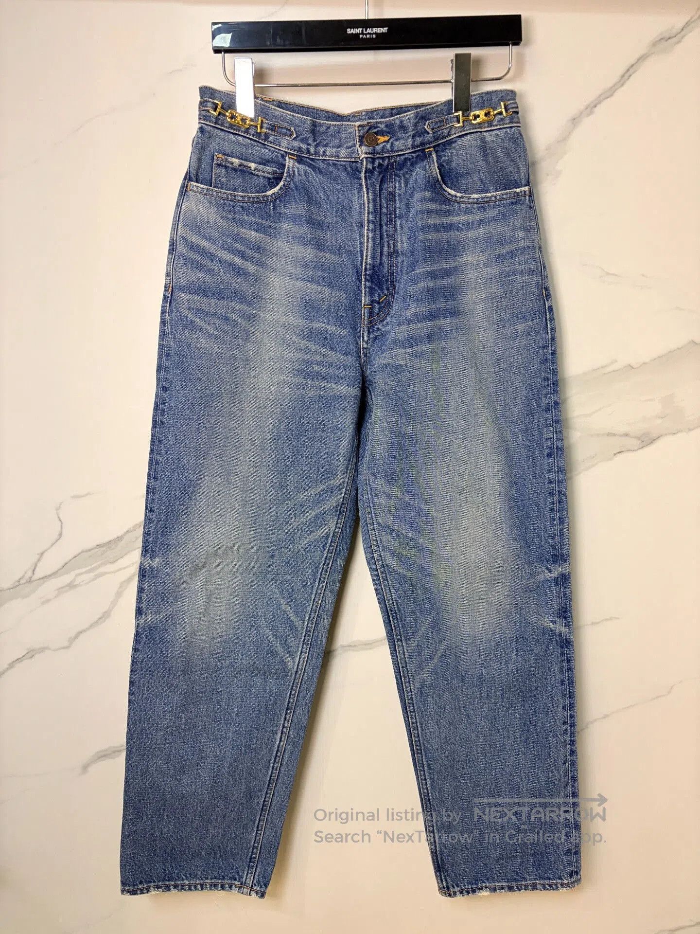 Celine Celine Blue Carrot Jeans with Gold Chain. Size 31" - 1 Thumbnail