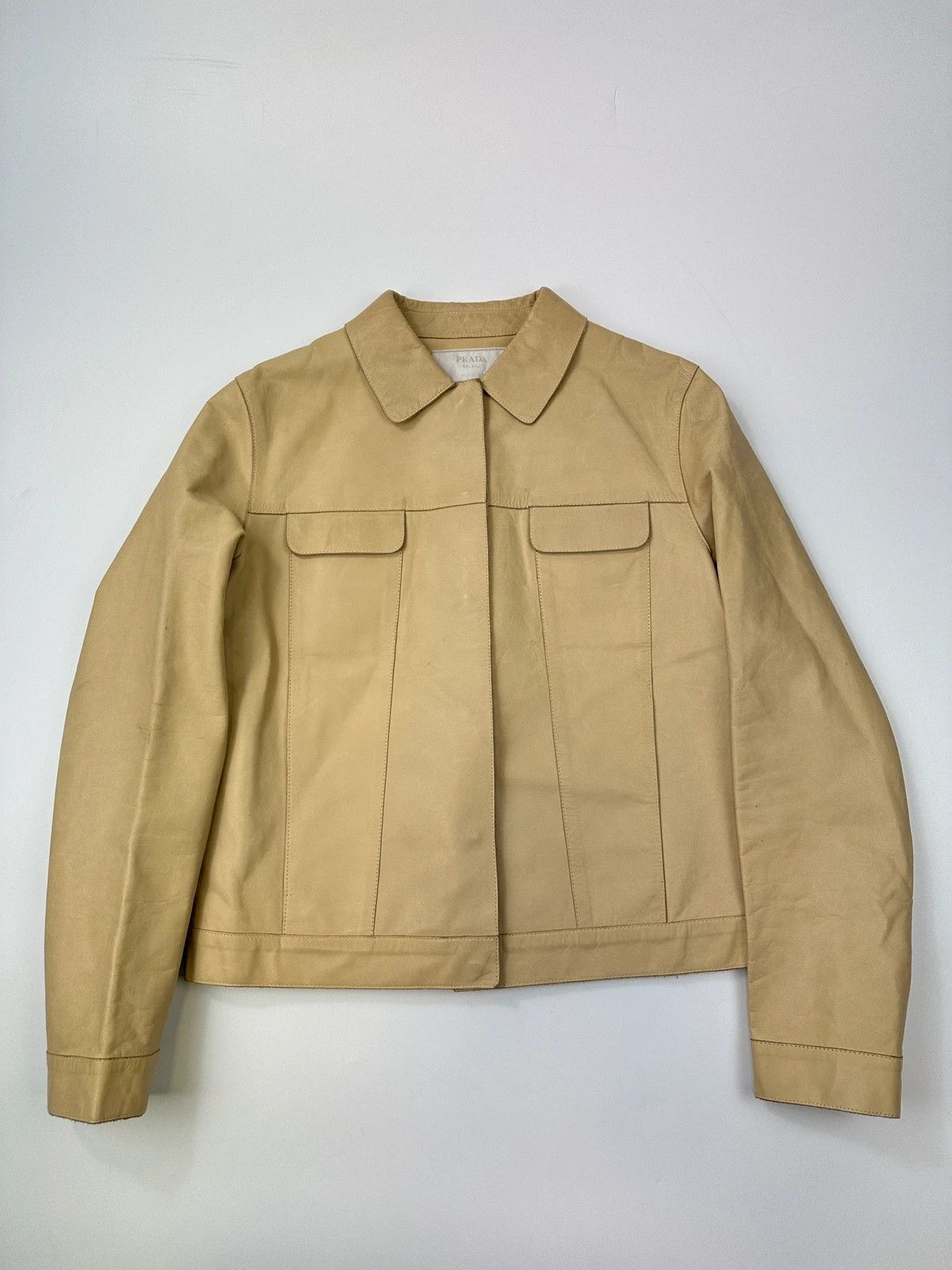 Prada Prada Milano SS99 Beige Leather CalfSkin Snap Buttons Jacket Size M / US 6-8 / IT 42-44 - 1 Thumbnail