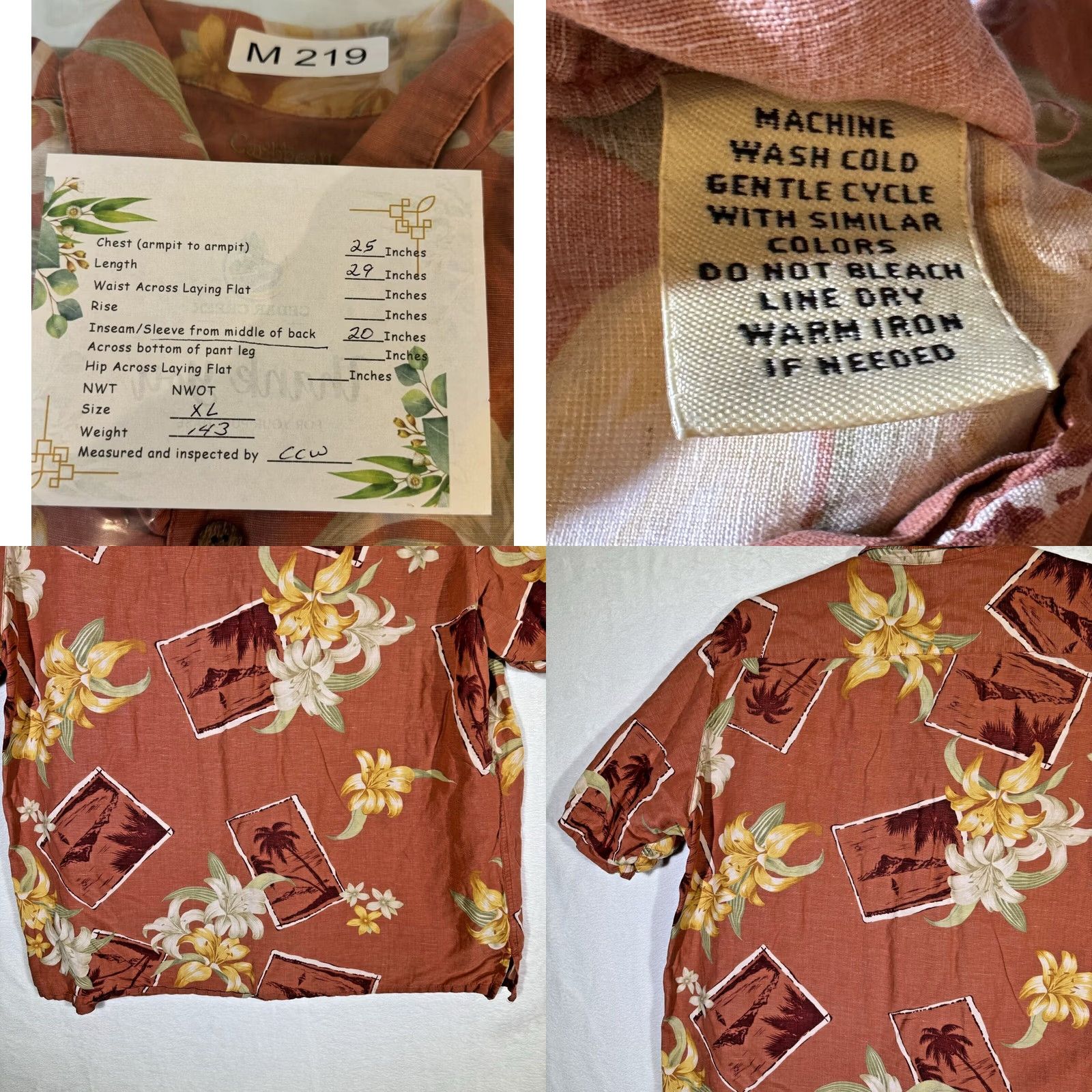 Vintage Caribbean Hawaiian Shirt XL Brown Silk-Linen Floral Button-Up Short Sleeve Men's Regular Size US XL / EU 56 / 4 - 8 Thumbnail