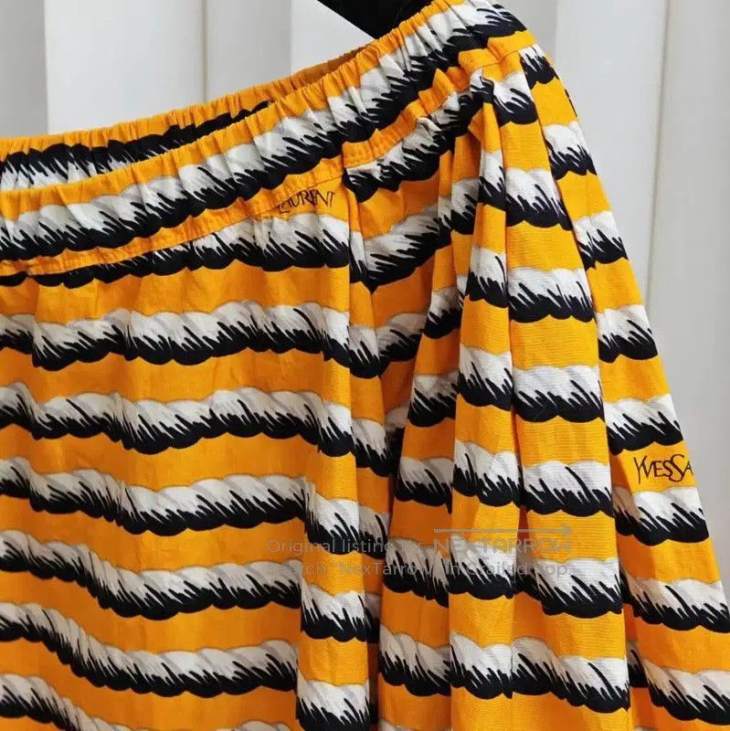Yves Saint Laurent YSL Striped Cotton Short Sleeve Shirt for Women . Size M / US 6-8 / IT 42-44 - 4 Thumbnail