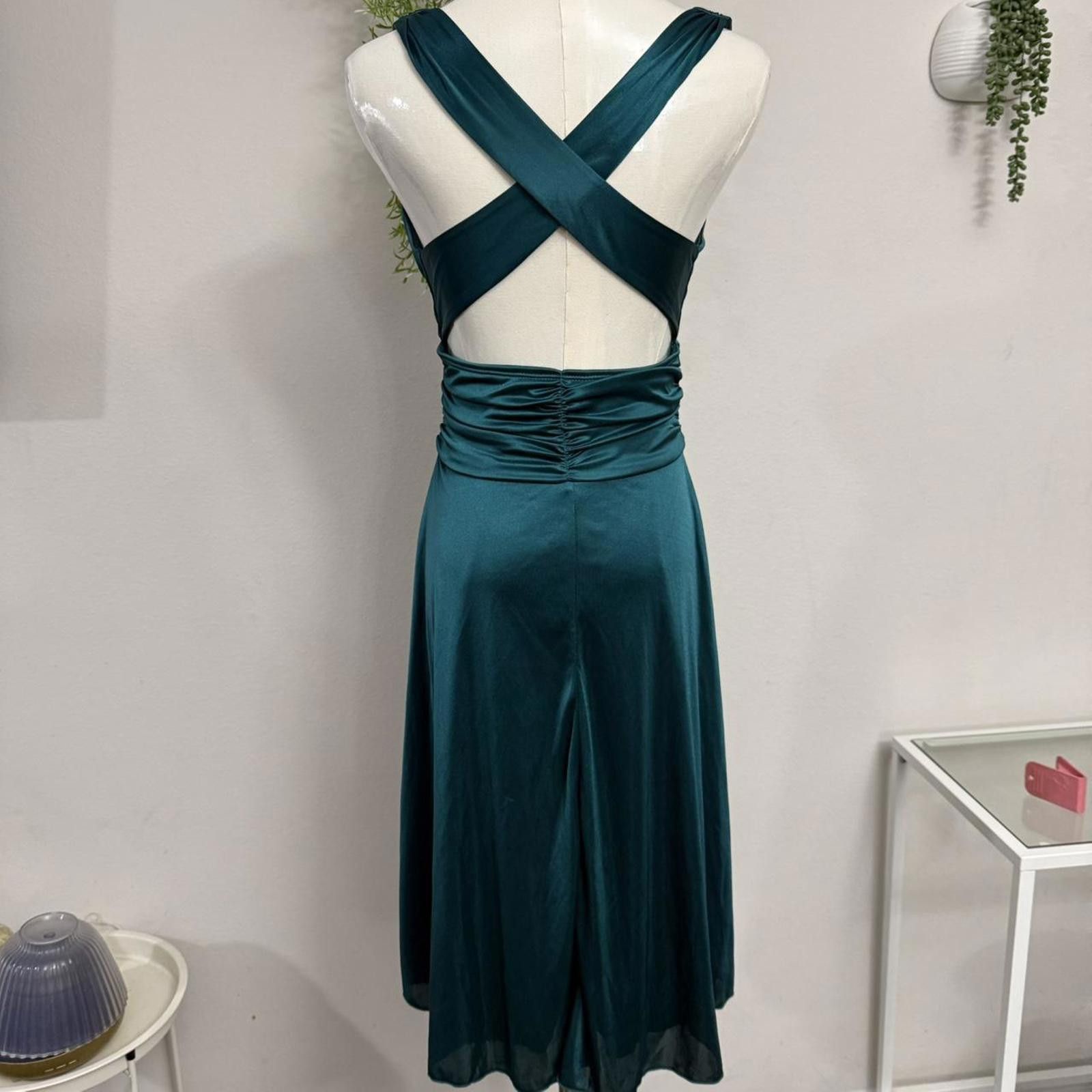 Designer Vintage y2k runched waist fairy teal cross back dress size s Size S / US 4 / IT 40 - 2 Thumbnail