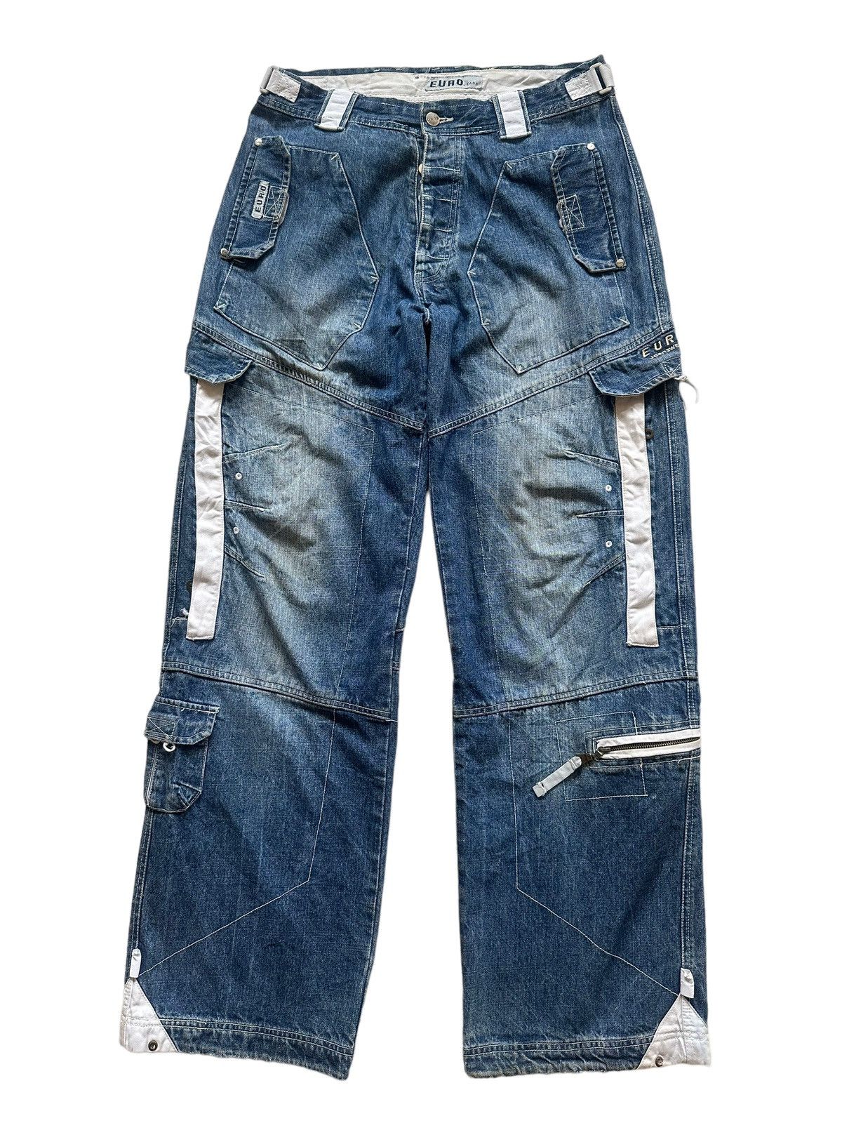Japanese Brand Vintage Y2k Euro Jeanswear Baggy Multi Cargo Pants Size US 32 / EU 48 - 2 Thumbnail