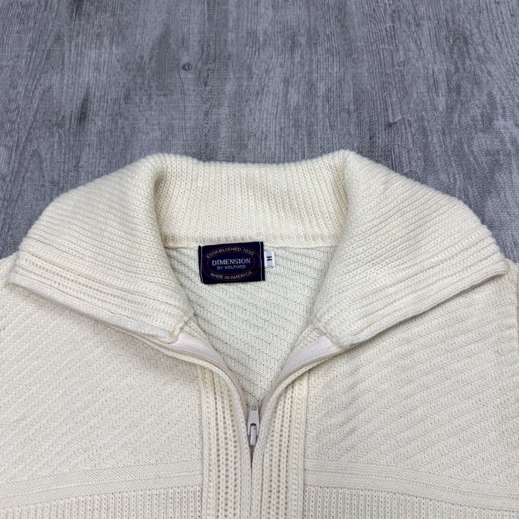 Vintage VINTAGE 70s Dimension USA Mens Full Zip Cardigan Sweater Acrylic Ivory Retro Casual Mens M Size US M / EU 48-50 / 2 - 2 Thumbnail