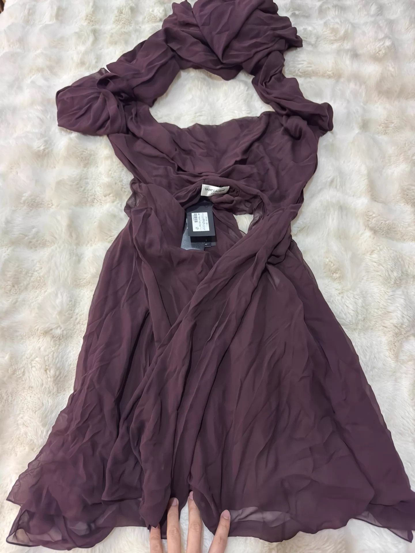 Saint Laurent Paris SLP SS24 Runway Silk Burgundy Long Sash Pleated Top L New Size US L / EU 52-54 / 3 - 4 Thumbnail