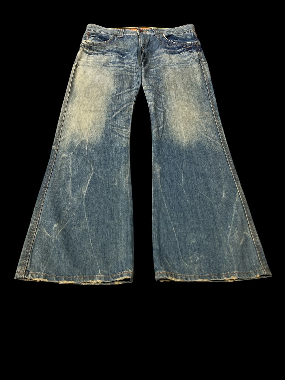 Japanese Brand × Jean FLARED‼️EDWIN 503 BLUE TRIP DISTRESSED DENIM PANT Size US 35 - 2 Thumbnail
