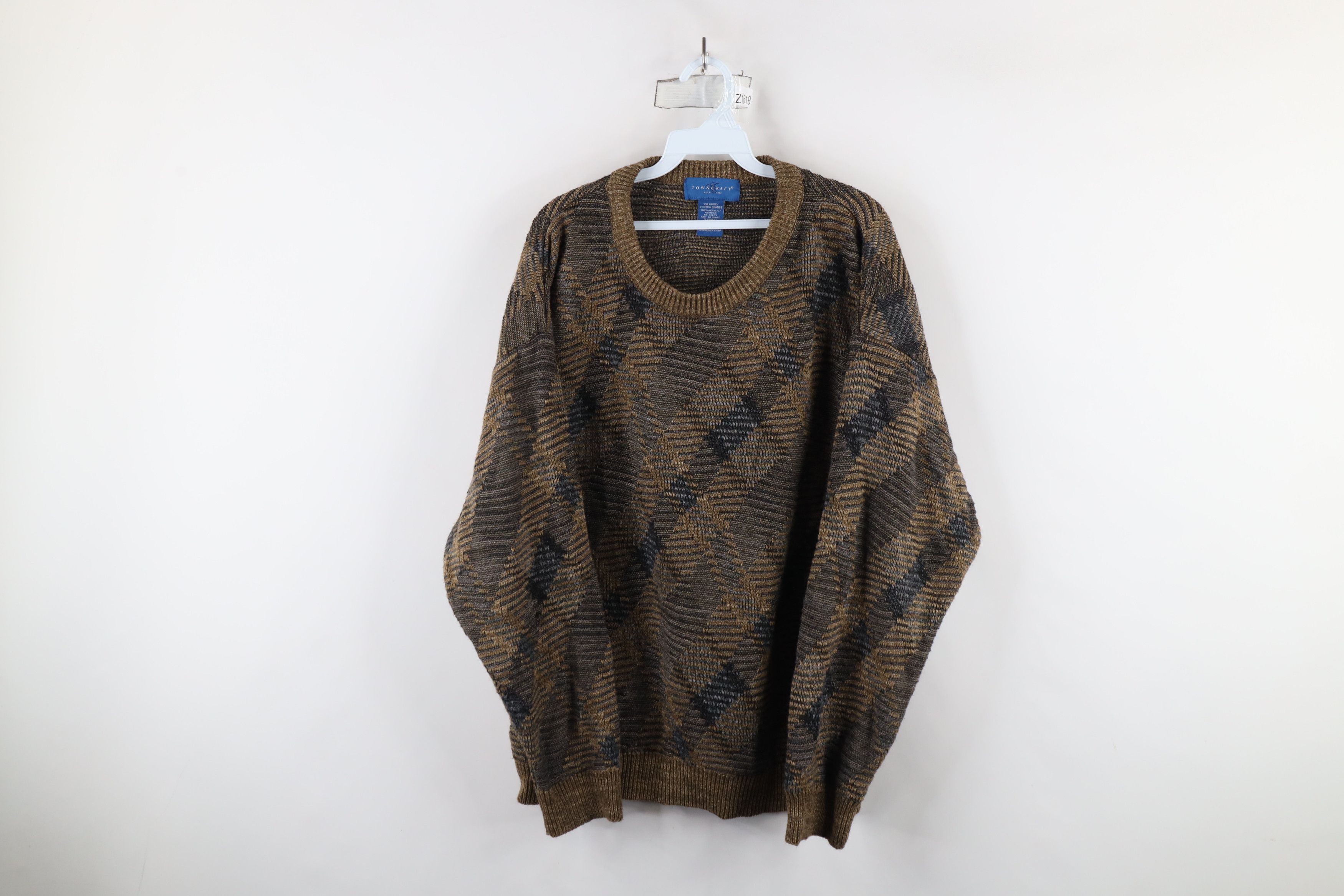 Vintage Vintage 90s Streetwear Tone Argyle Knit Crewneck Sweater Size US XXL / EU 58 / 5 - 1 Thumbnail
