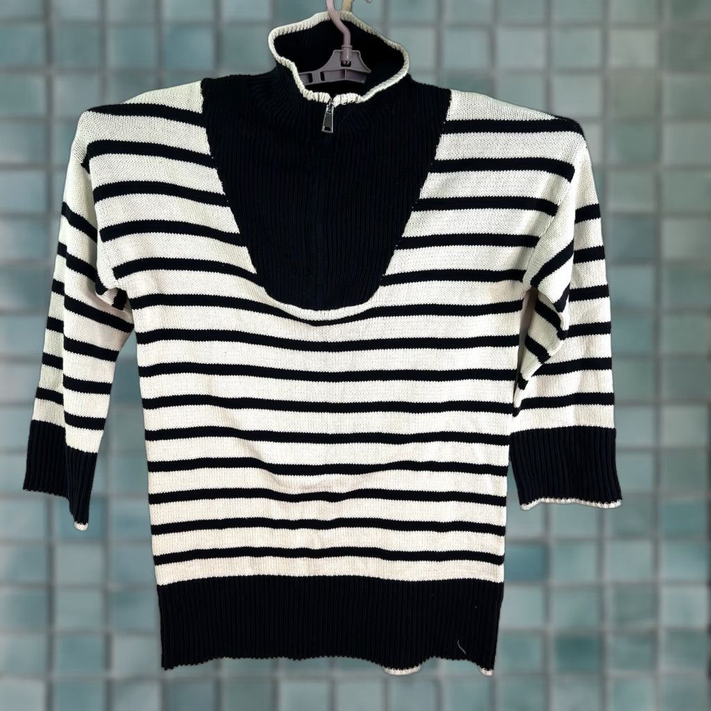 Vintage Blu Pepper Striped 1/4 Zip Collared Sweater Dress Womens Size S Black/White Size S / US 4 / IT 40 - 1 Thumbnail