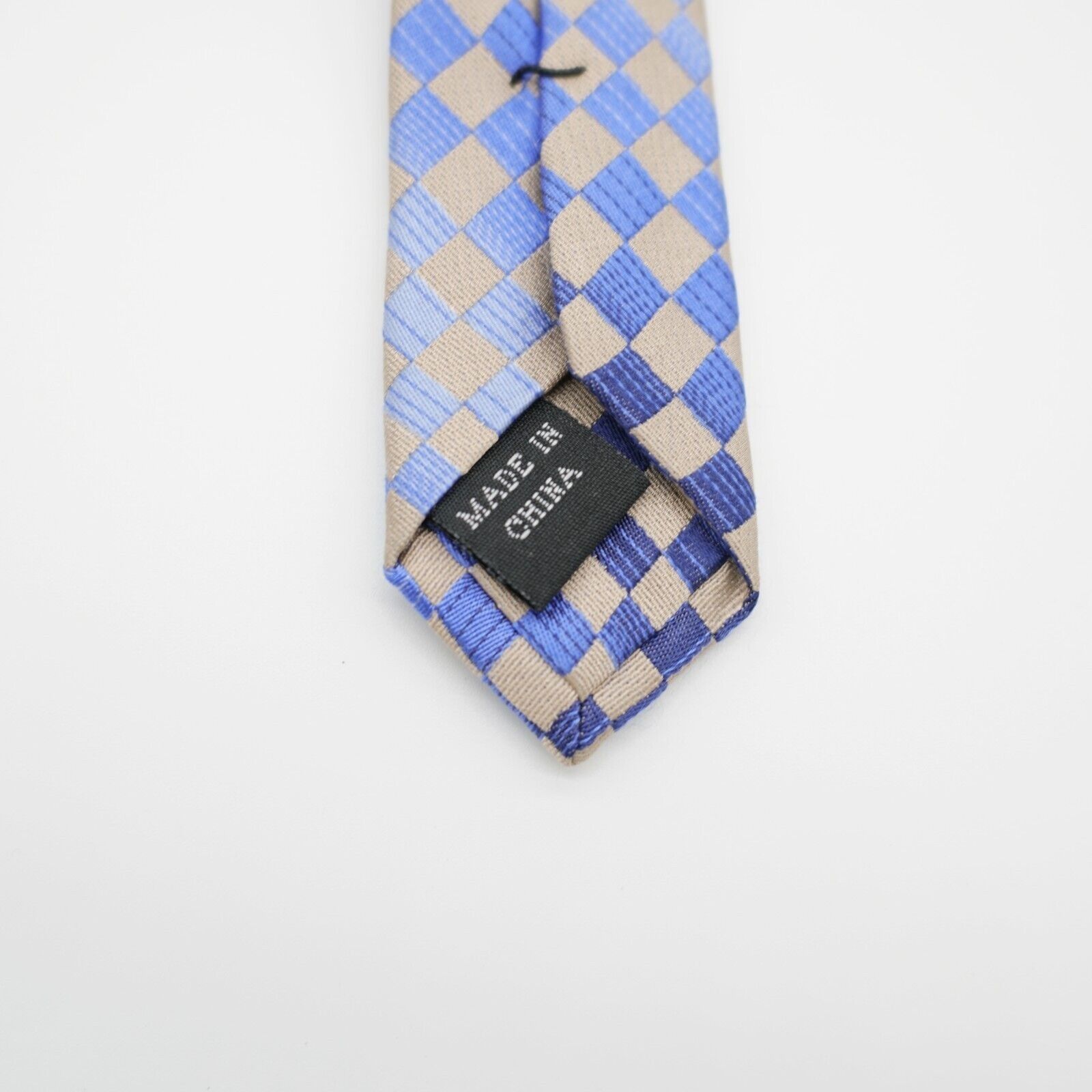 Calvin Klein Calvin Klein Blue Tan Woven Checkerboard Long Silk Tie Size ONE SIZE - 4 Thumbnail