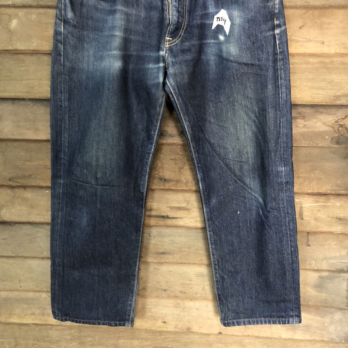 Japanese Brand Uniqlo Jeans Blue Distressed Denim Pants #7324 Size US 35 - 3 Thumbnail