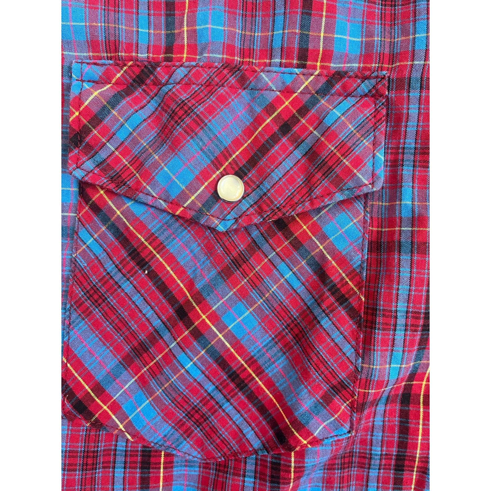 Rustler Rustler Plaid Snap Button Up Shirt Maroon Blue Size XLT Size US L / EU 52-54 / 3 - 3 Thumbnail