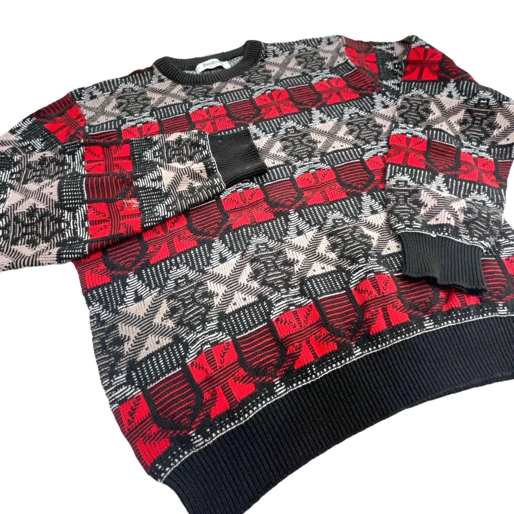 Jantzen VINTAGE Jantzen Sweater Men M Red Gray Heavy Knit Grandpa Nordic Cosby 90s Geometric Knit Style Pullover Crew Neck Wool? Size US M / EU 48-50 / 2 - 3 Thumbnail