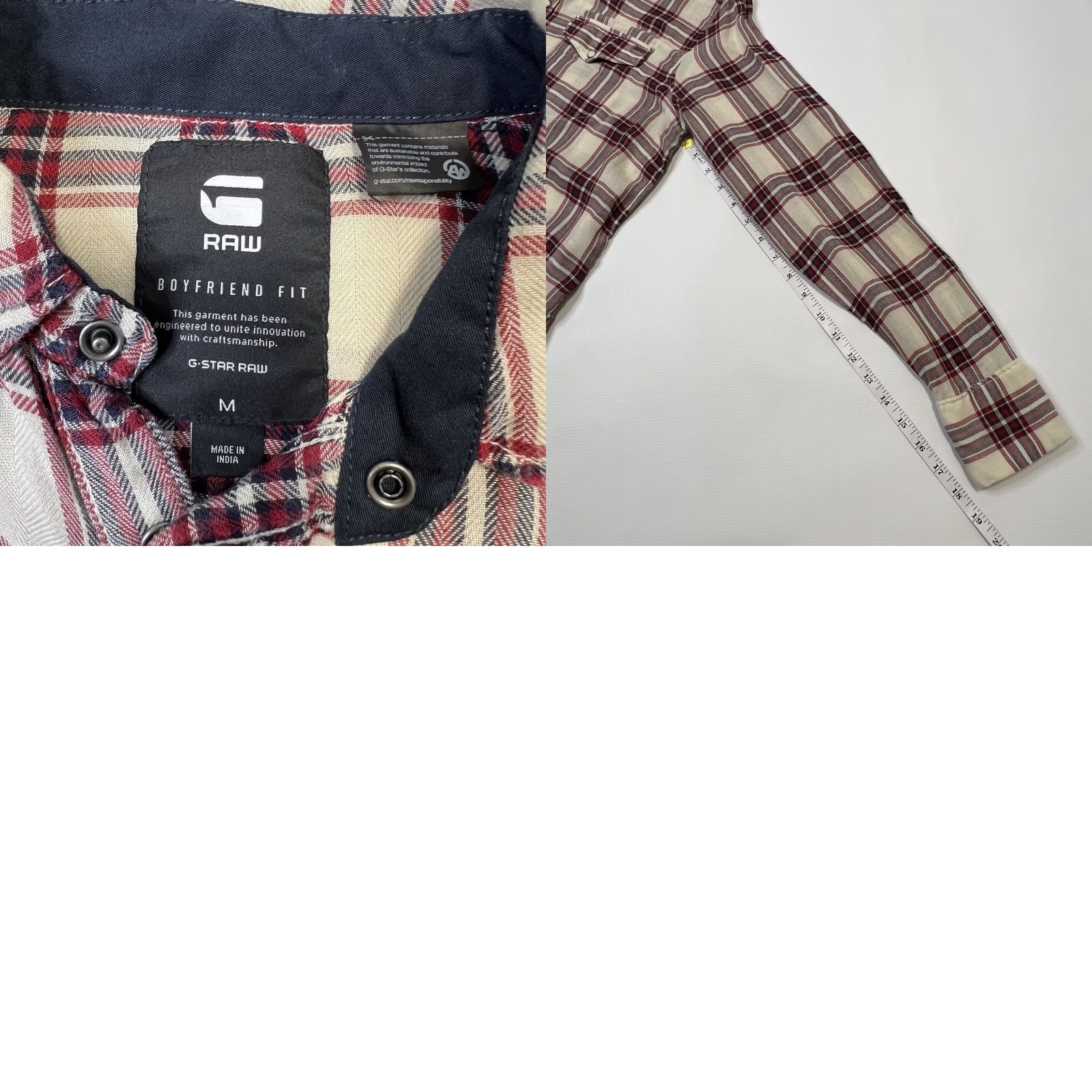 G-Star G-Star RAW Shirt Boyfriend Fit Tacoma Check Plaid Snap Button Womens Medium Multicolor Casual Long Sleeve Top Size M / US 6-8 / IT 42-44 - 9 Thumbnail