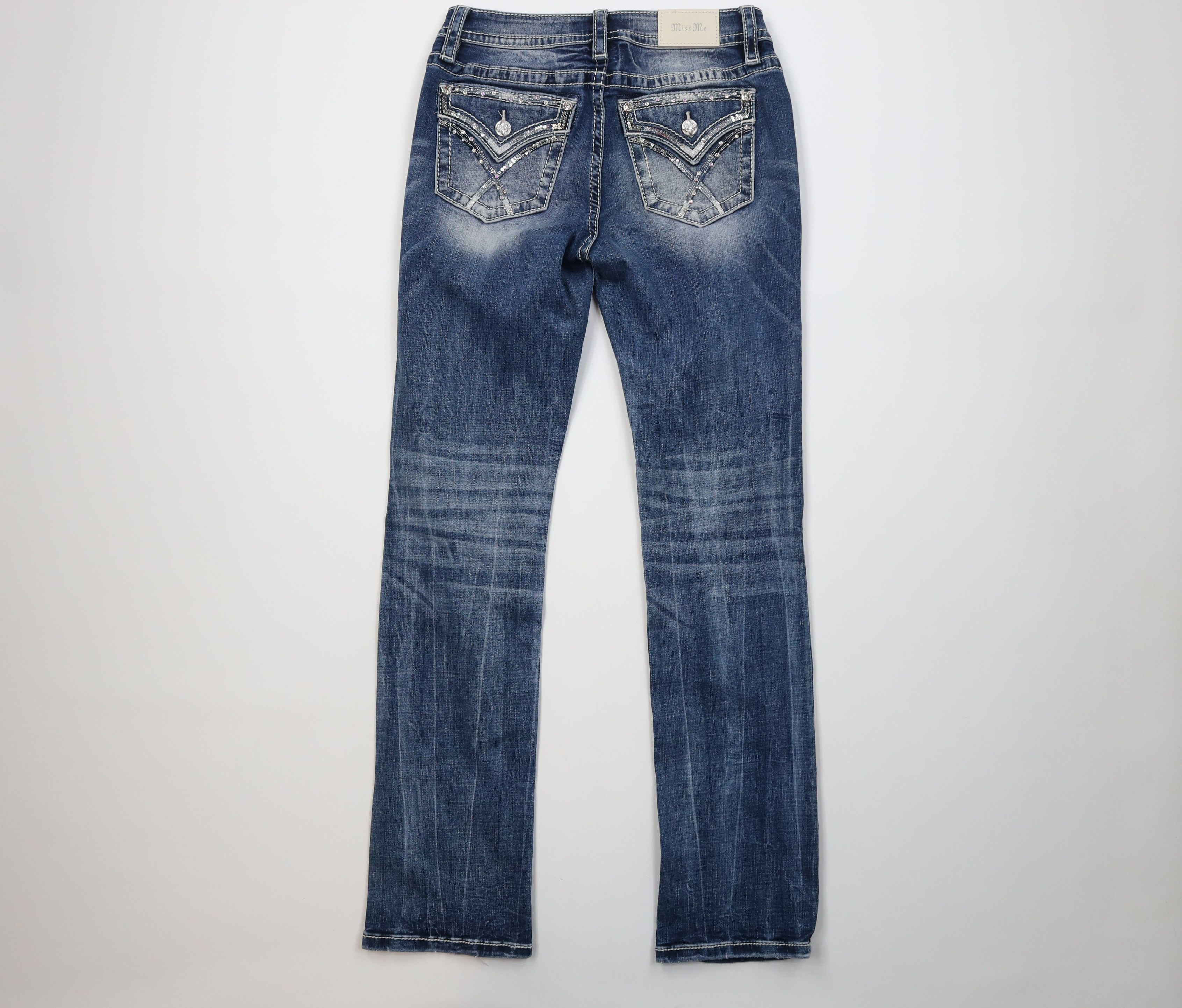 Miss Me Miss Me Mid Rise Straight Leg Jeweled Denim Jeans Stretch Size 28" / US 6 / IT 42 - 9 Thumbnail