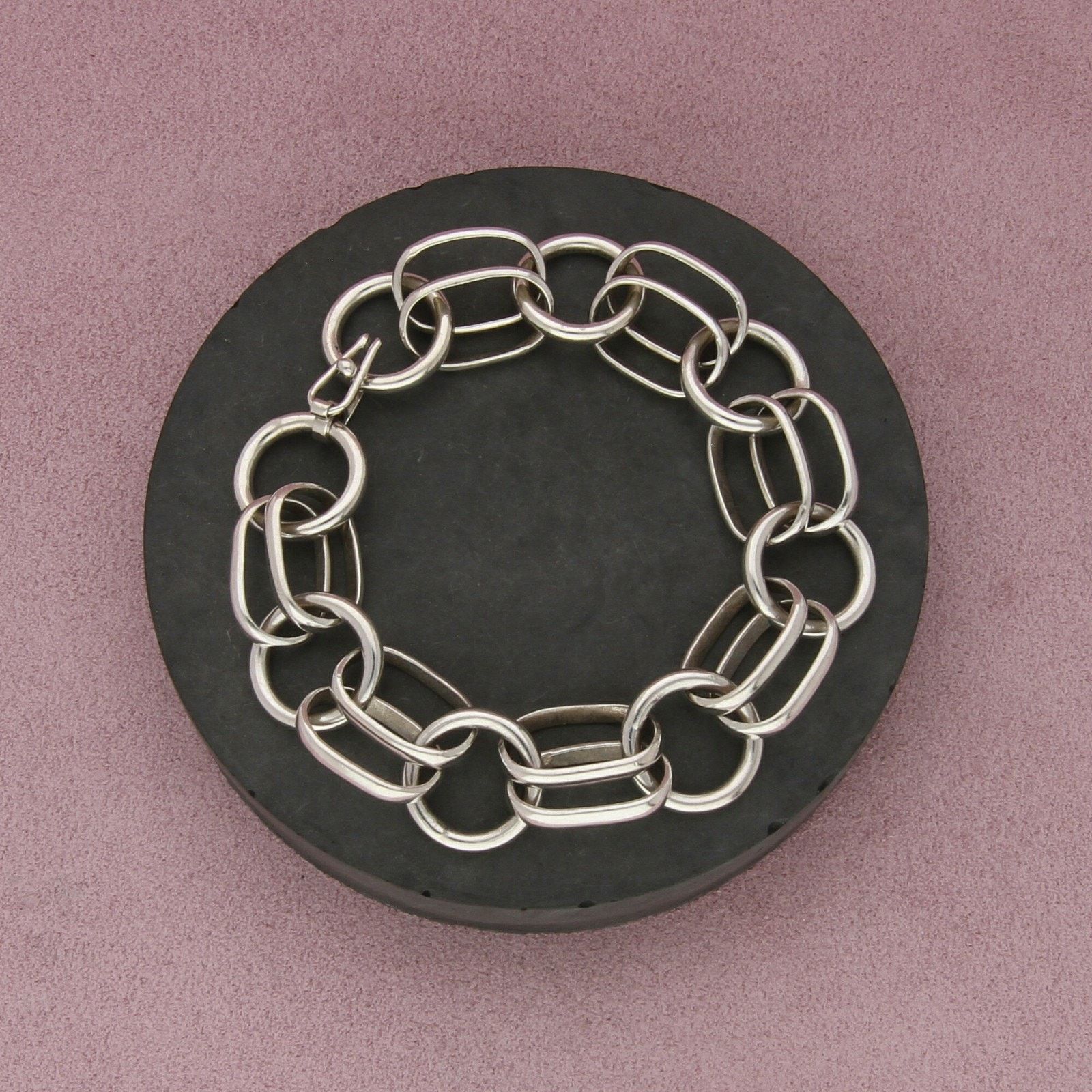 Sterling Silver sterling silver oval & circle link chain bracelet size 7.5in Size ONE SIZE - 1 Thumbnail